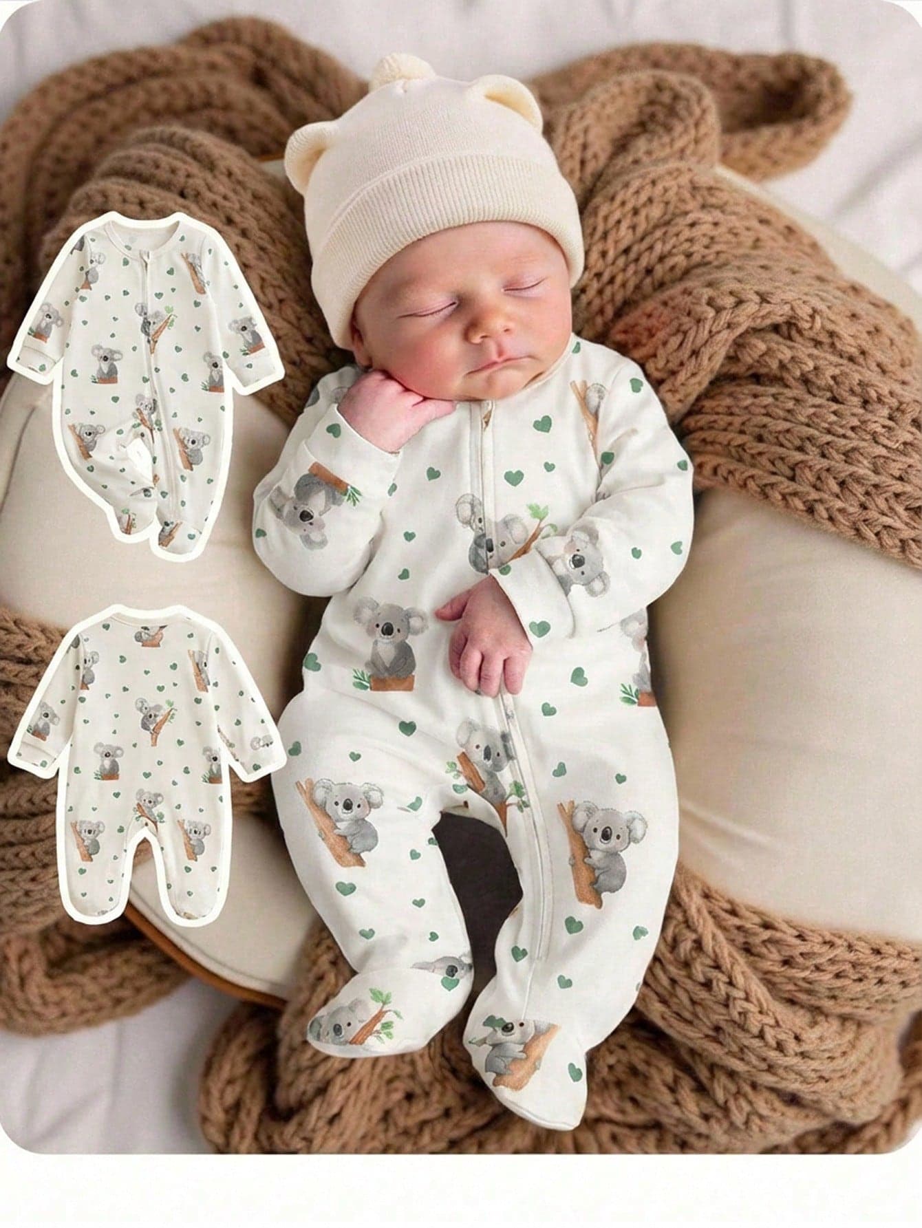 Newborn Baby Girl Casual Cute Cartoon Pattern Knit Long Sleeve Pajamas