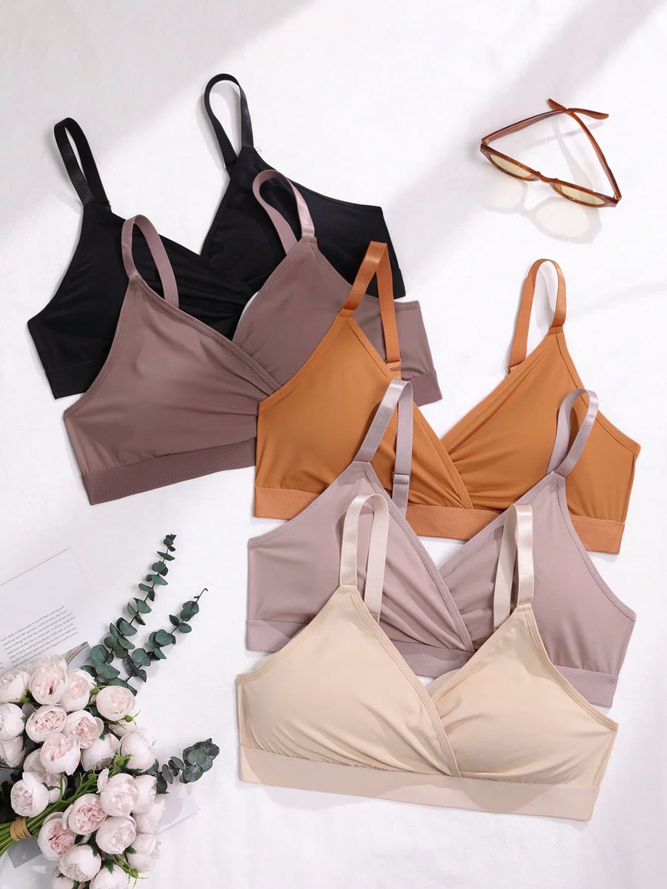 5pcs Plus Size Wireless Unpadded Bras