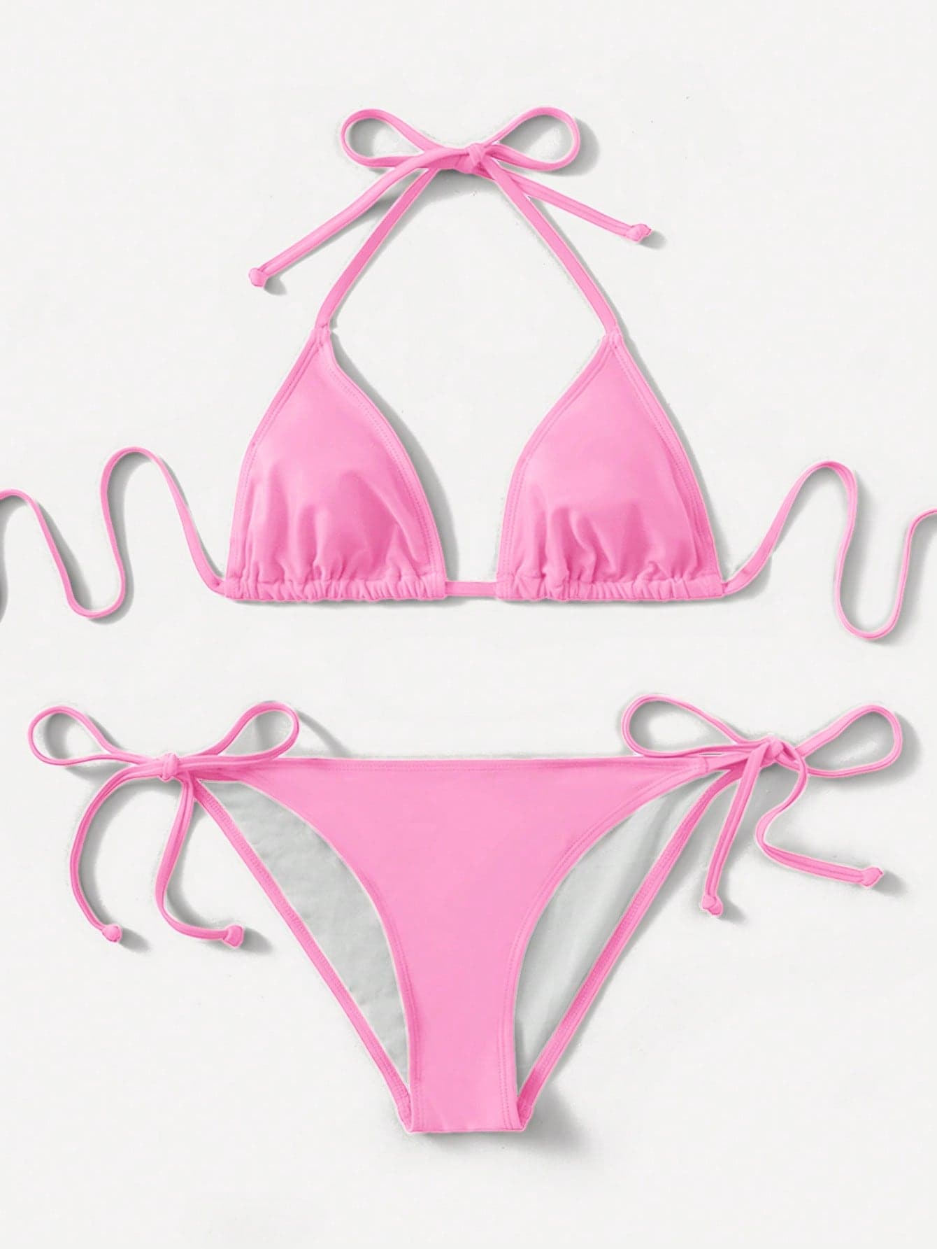 SHEIN Swim 2025 Solid Color Tie-Up Bikini Swimwear, Vacation & Beach