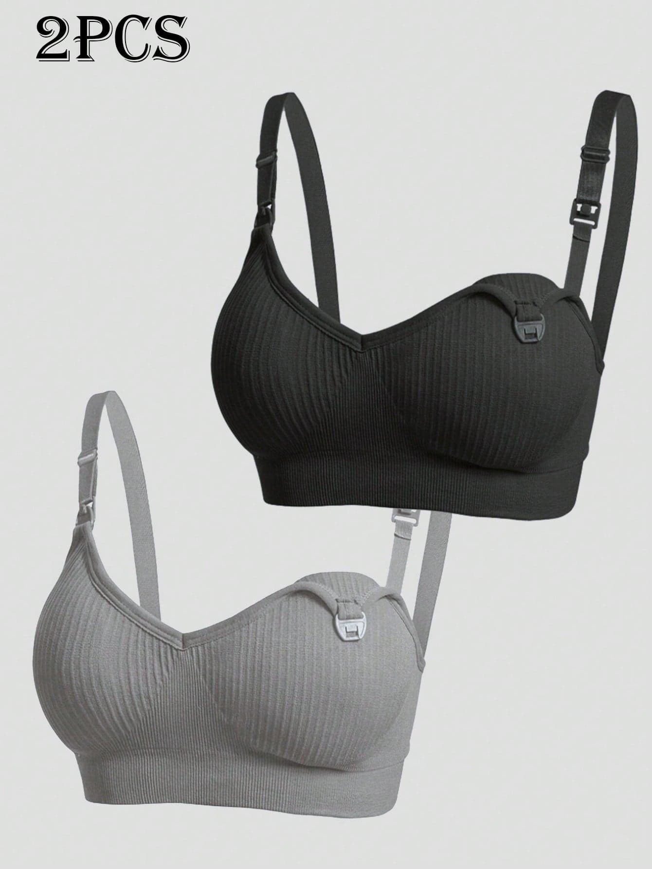 Moonlight&Mama 2pcs Maternity Seamless Non-Sagging Nursing Bras, Solid Color