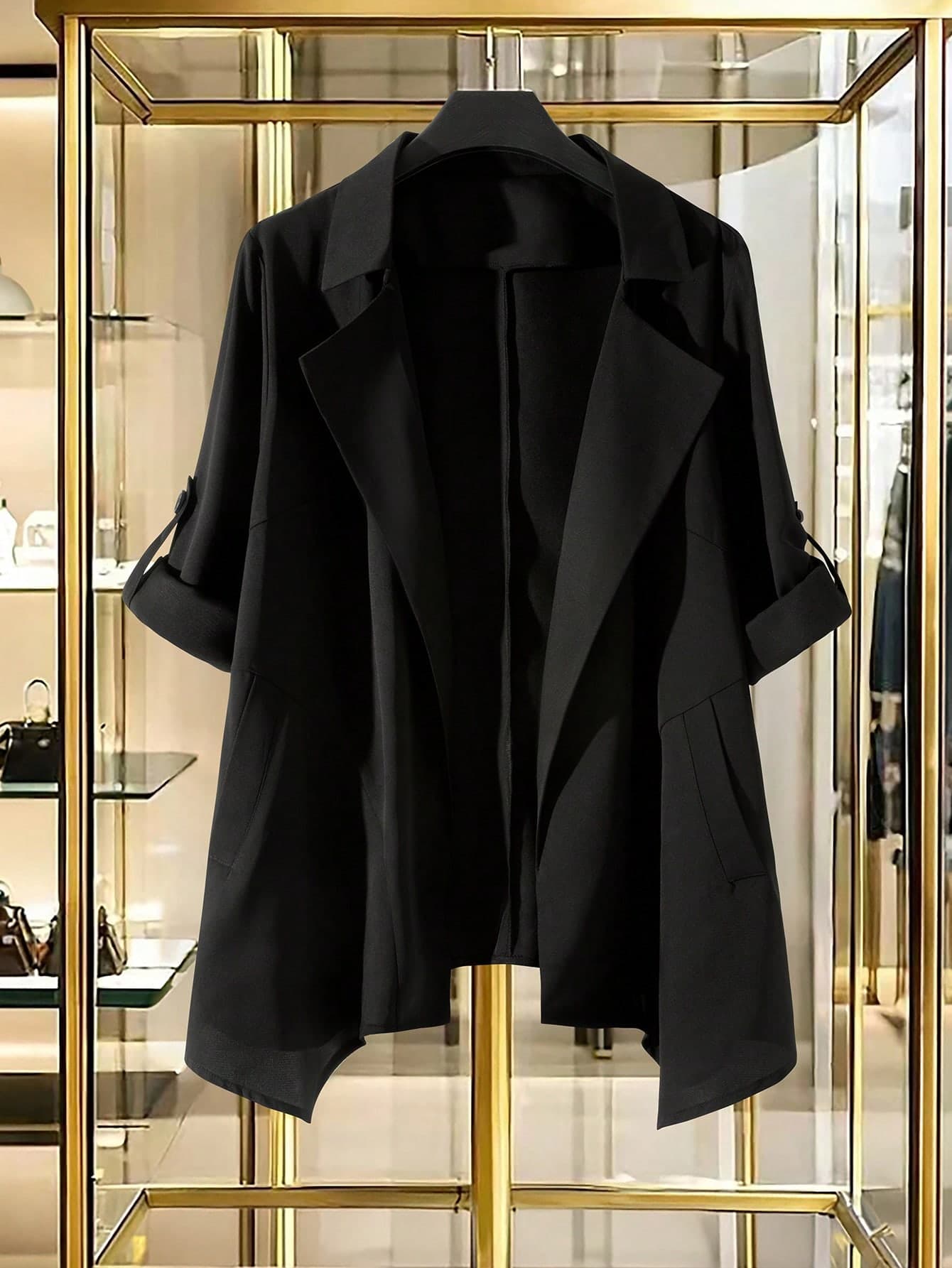 GlowEve CURVE Plus Size Women Casual Asymmetric Hem Rolled Sleeve Blazer Jacket