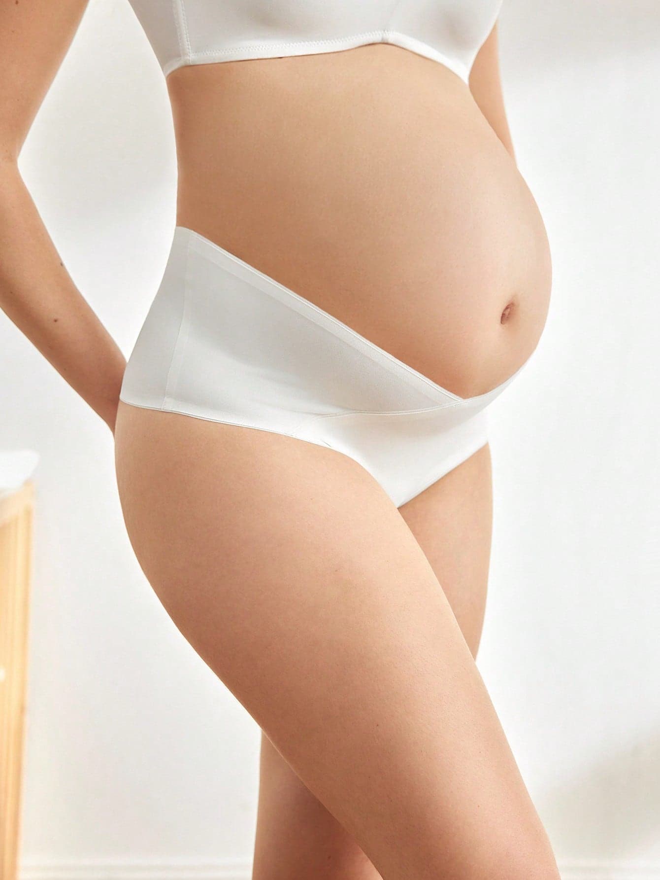 Moonlight&Mama Maternity Solid Color Asymmetric Waistband Casual Briefs