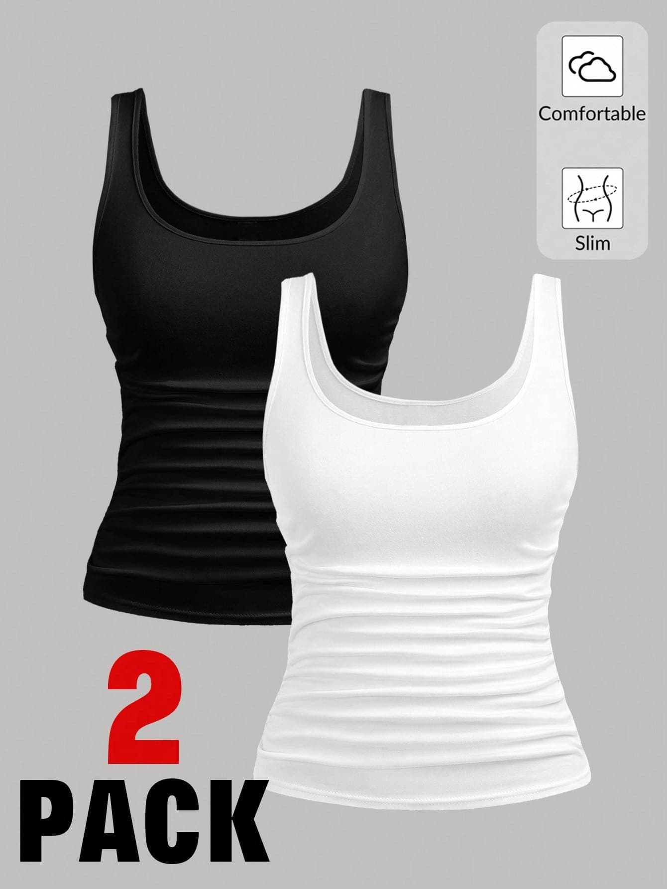 Girlism 2pcs Tween Girls' Black & White Casual Scoop Neck Ruched Waist Camisole Tank Top Set, Versatile For Daily Wear And Lounging,Kids