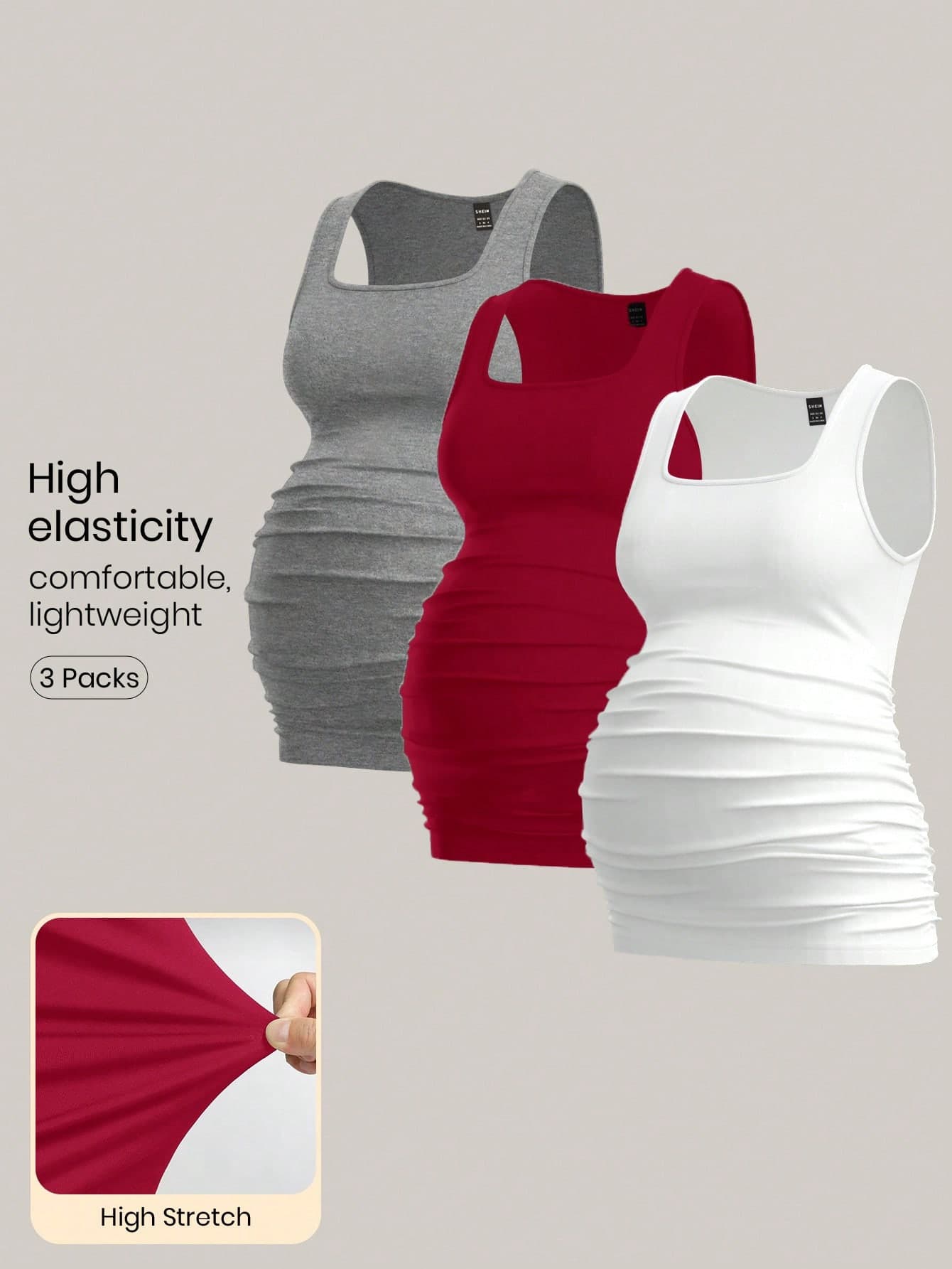 Modmama 3pcs Maternity Women's Solid Color Tank Tops, Casual & Simple, Perfect For Summer Top Dress Clothes Stretchy