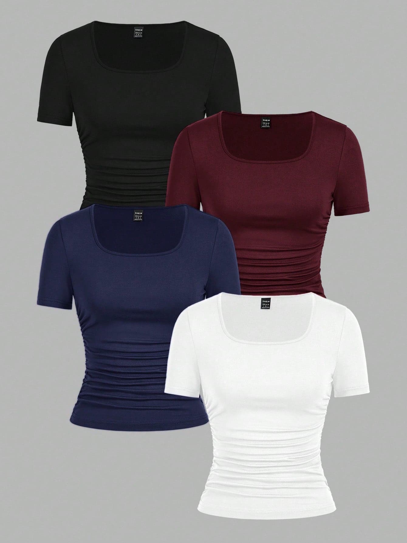 SHEIN EZwear 4pcs/Set Casual Minimalist Solid Color Comfortable Crew Neck Short Sleeve T-Shirts For Women, Suitable Spring/Summer Carnival Women's Tops Fitted