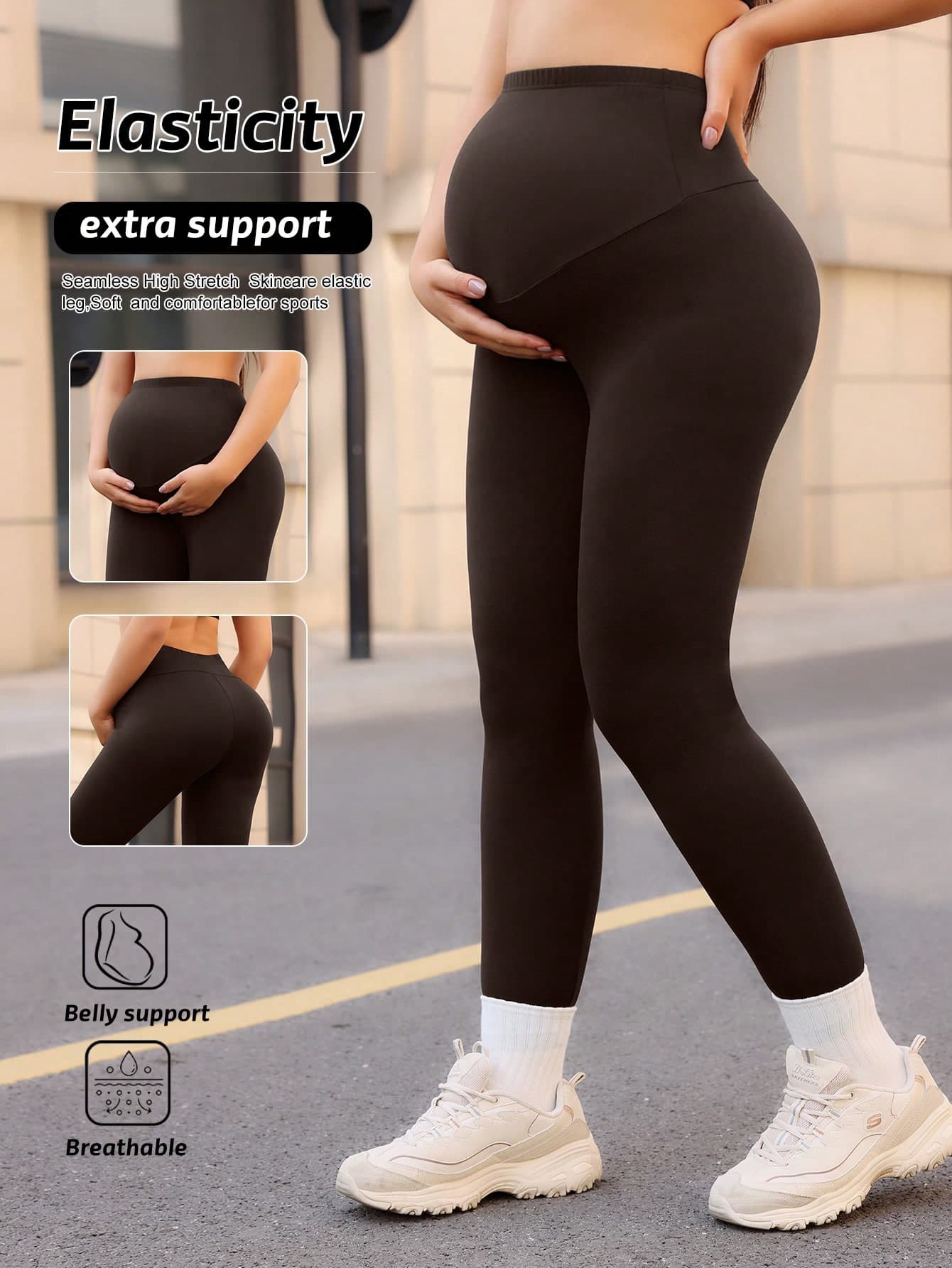 SHEIN Yoga Basic Maternity Solid Color Casual Versatile Everyday Leggings