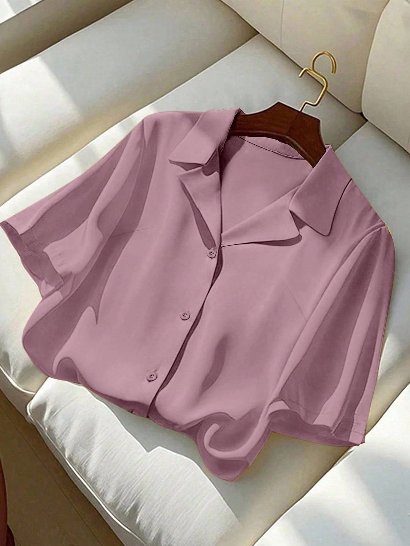 Franclia Plus Size Dusty Rose Summer Elegant Everyday Blouse,Casual Short Sleeve Shirt Collar Woven Fabric Loose Office Top For Women