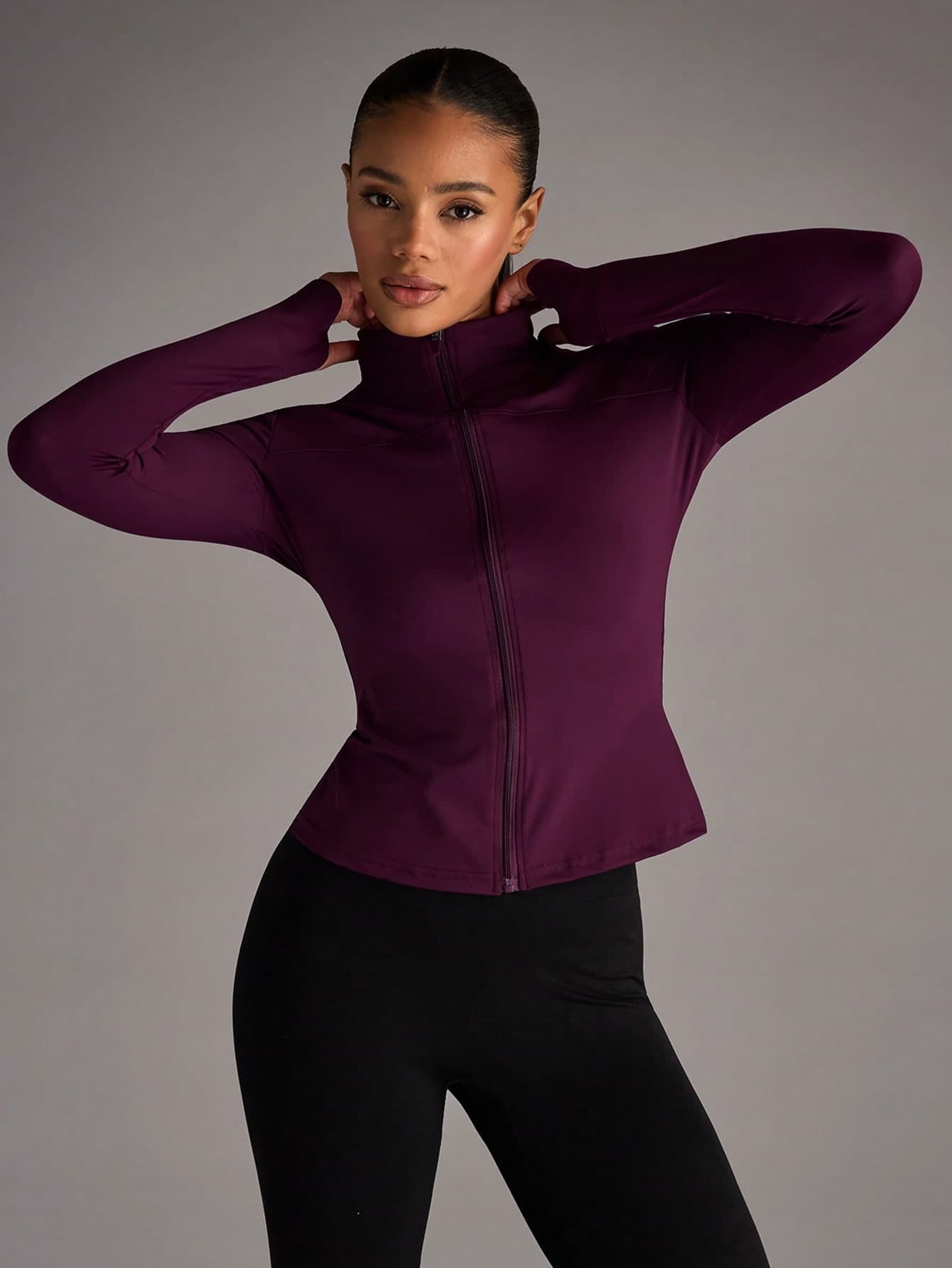 SHEIN BAE Slim-Fit Fitness Workout Running Zipper Stretchy Compression Casual Long Sleeve Yoga Jacket Katseye Weight Loss