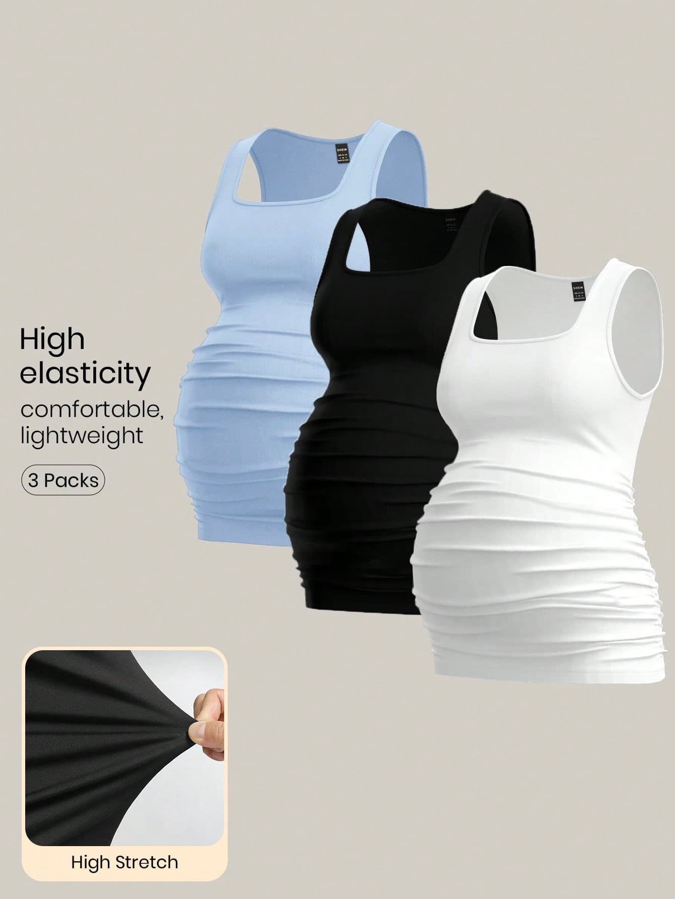 Modmama 3pcs Maternity Women's Solid Color Slimming Tank Tops, Casual & Simple, Perfect For Summer