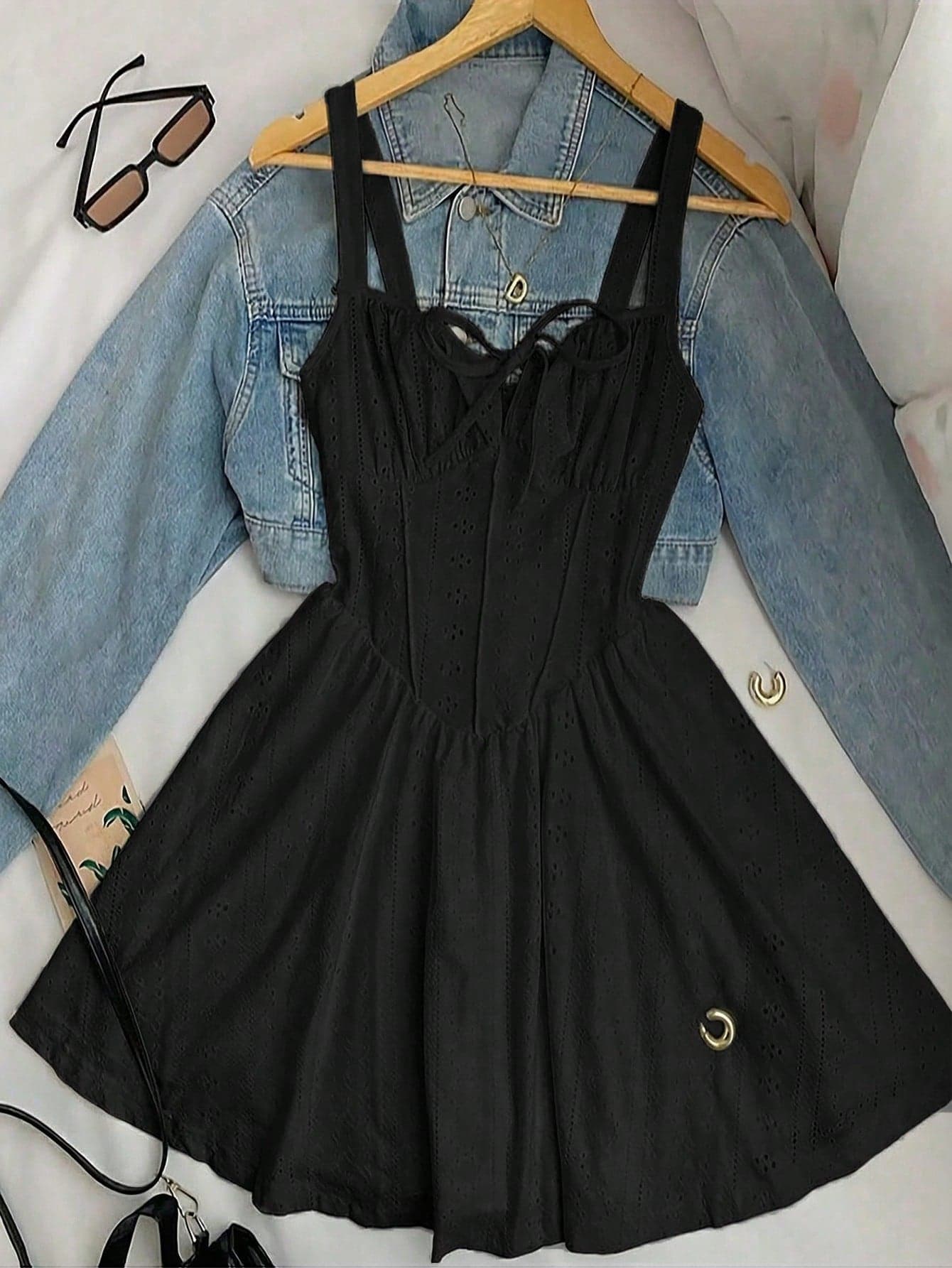 INAWLY Women's Cute Bow-Tie Waist Hollow Out A-Line Camisole Mini Dress, Sweet & Elegant For Summer
