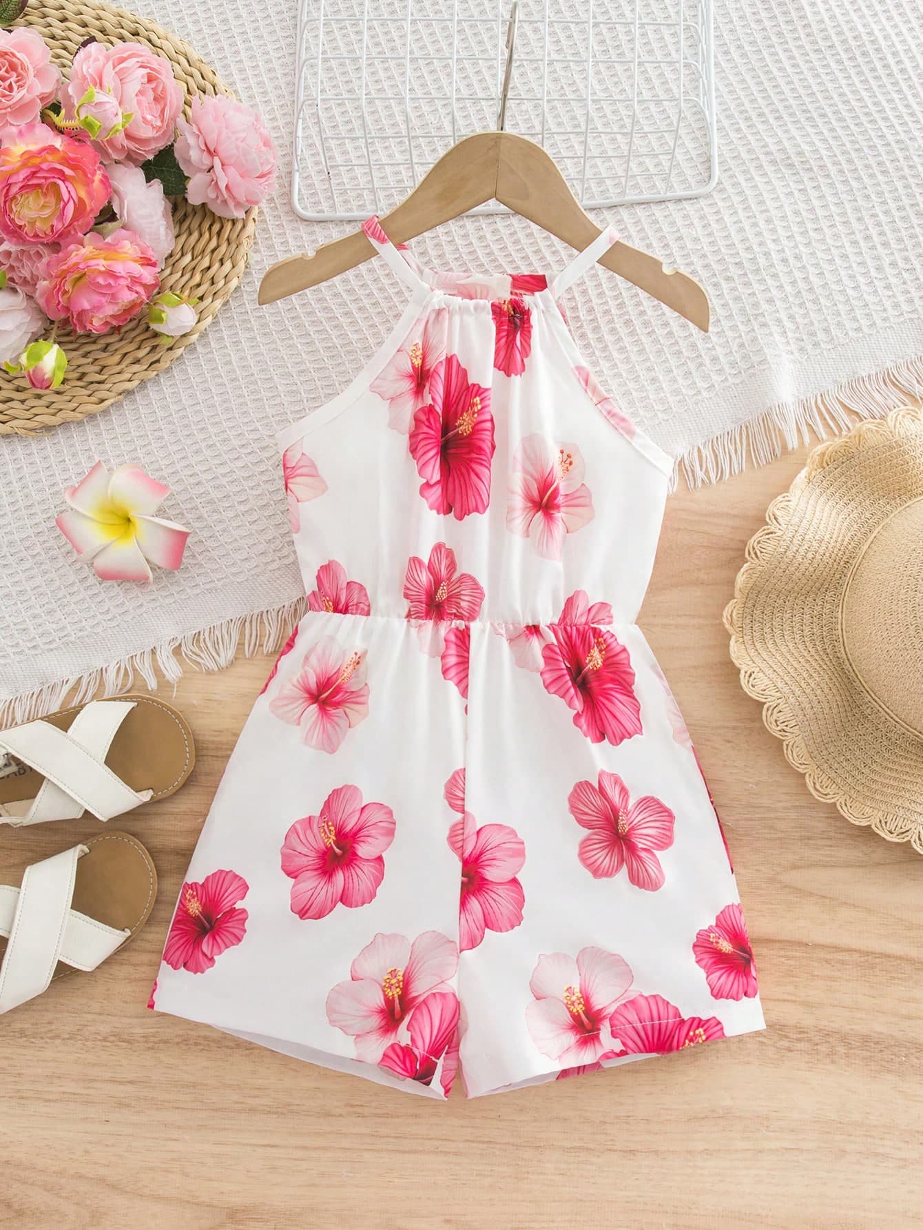 Elladie kids Young Girl Floral Print Casual Sleeveless Jumpsuit
