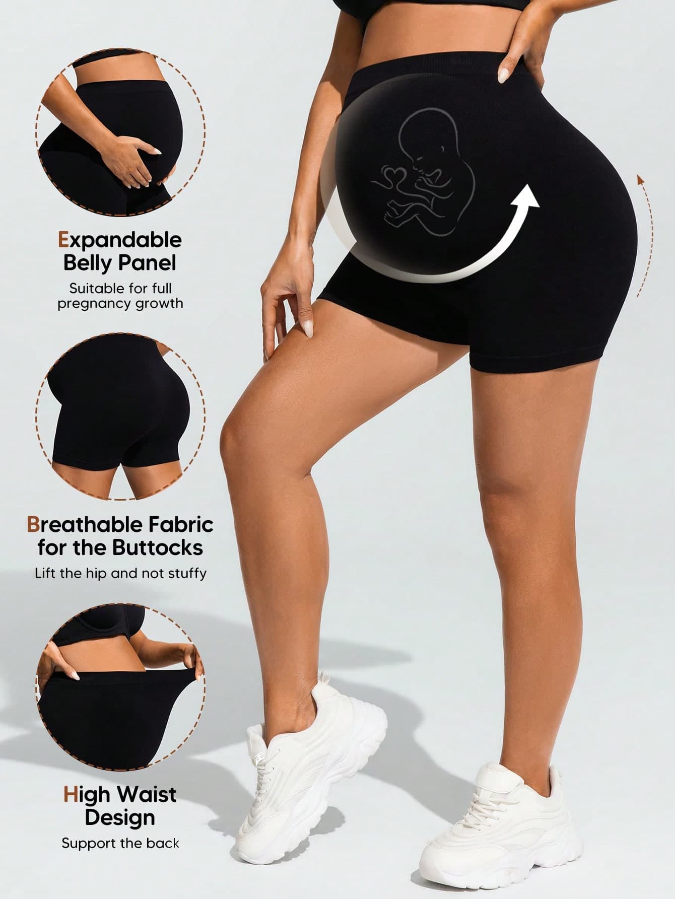 SHEIN Pregnant Women's Solid Color Elastic Waist Casual Fitness Shorts,Word Cup