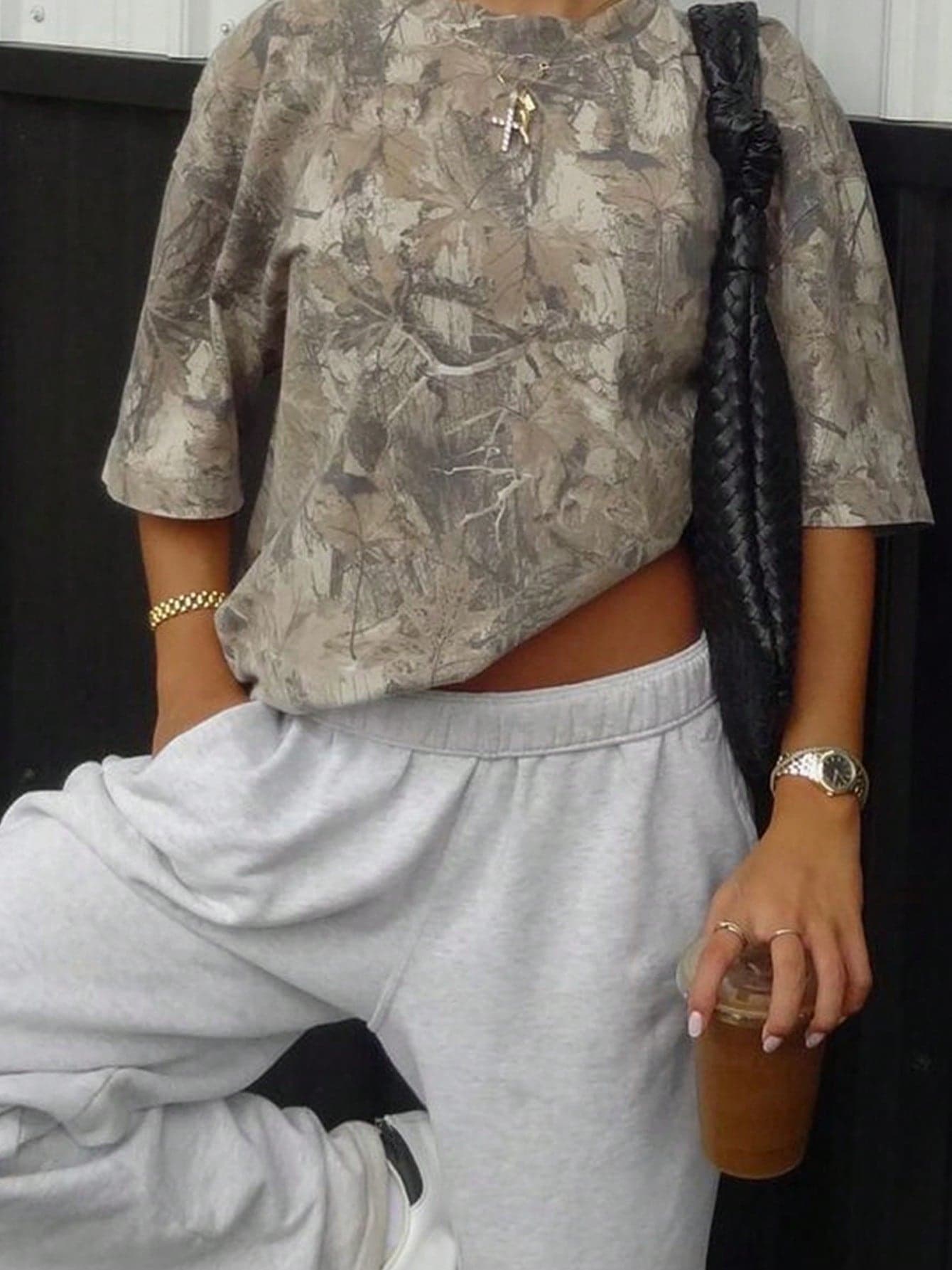 SHEIN Women's Casual Loose Camouflage Print Short Sleeve T-Shirt