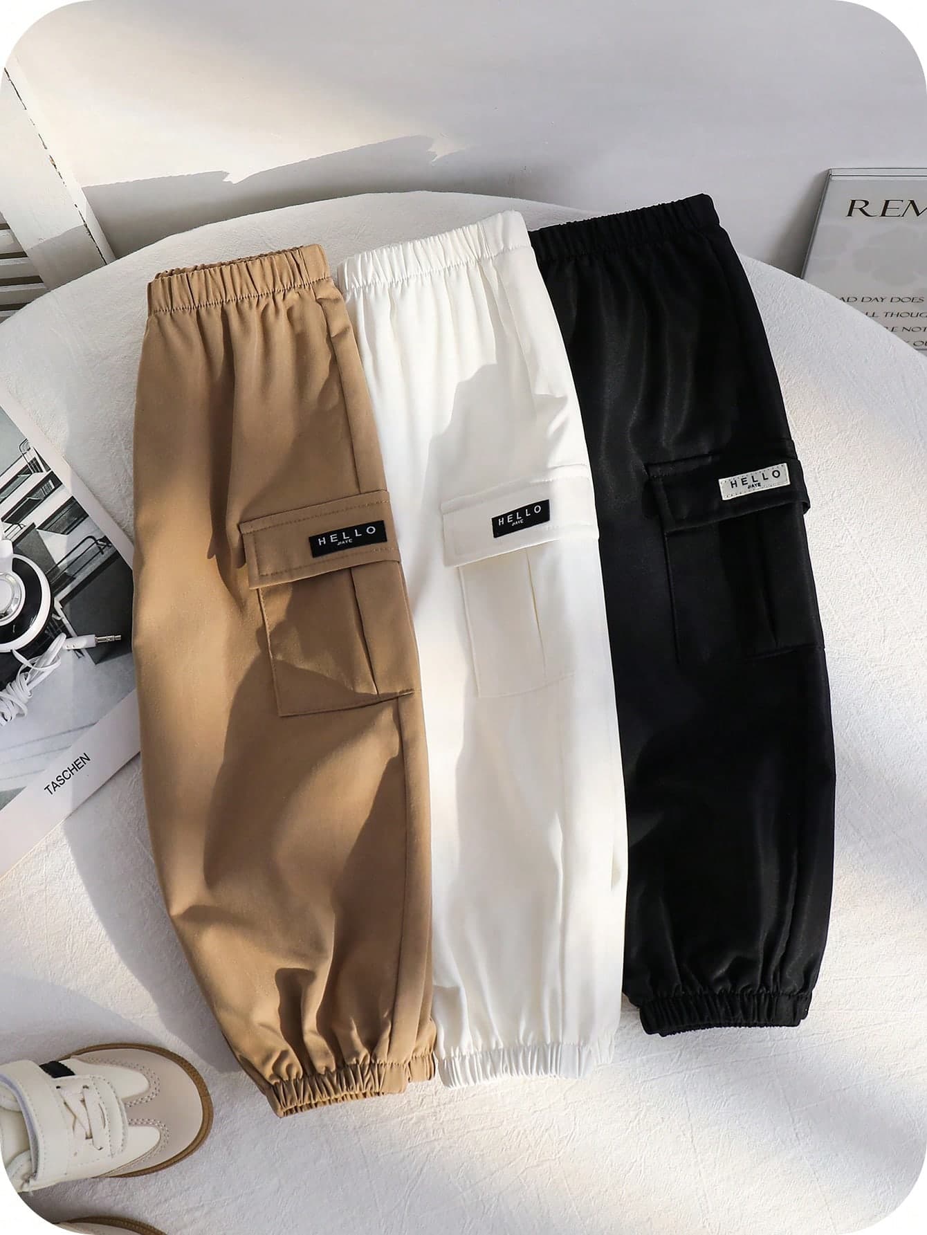 SHEIN Baby Boy Casual Letter Patch Flap Pocket Cuffed Pants Baby Cargo Pants Baby Boy Pants Baggy Pants Cargo Pants,Kids