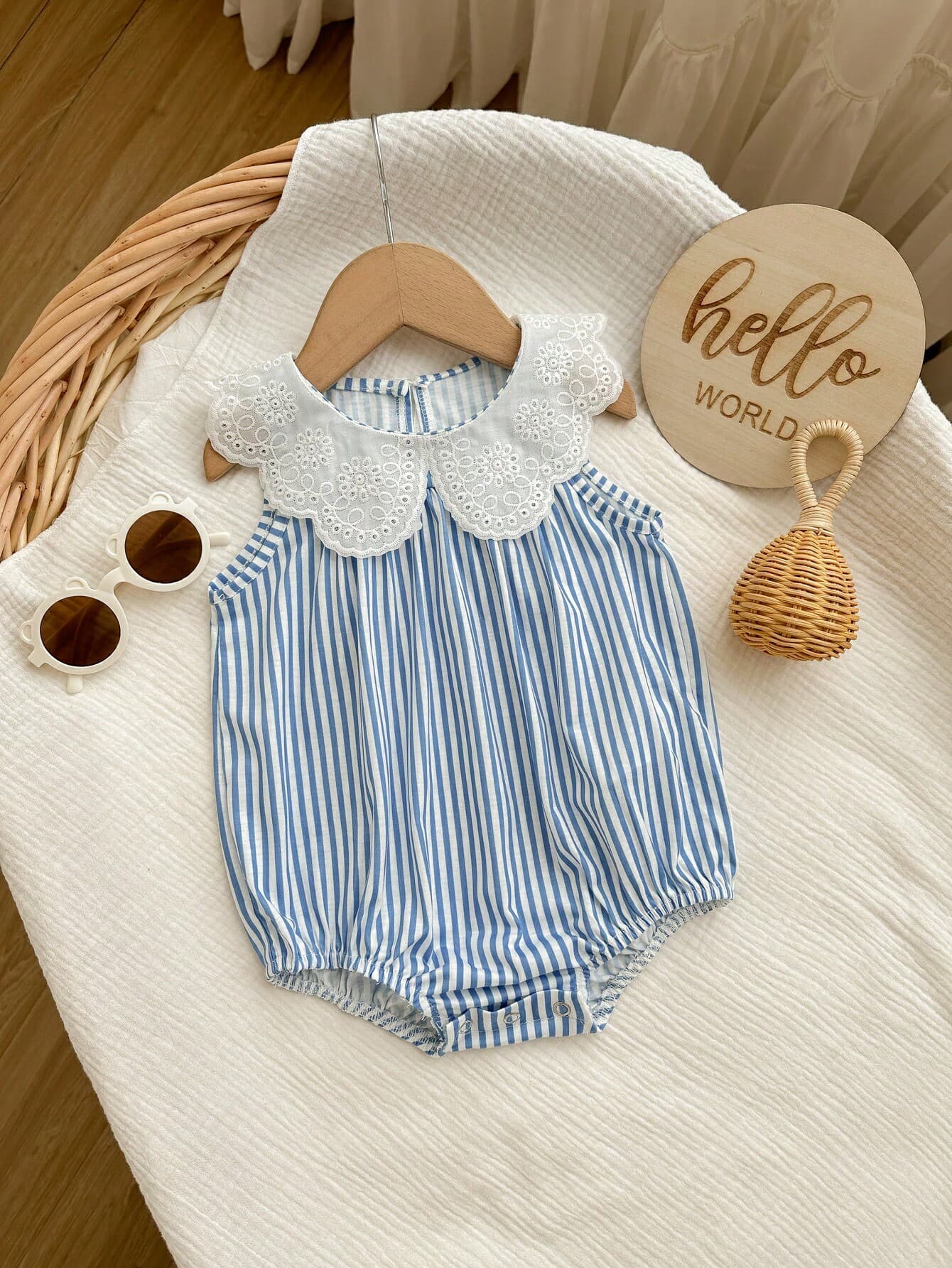 Newborn Baby Girl Cute Summer Casual Vacation Striped Ruffle Sleeveless Bodysuit