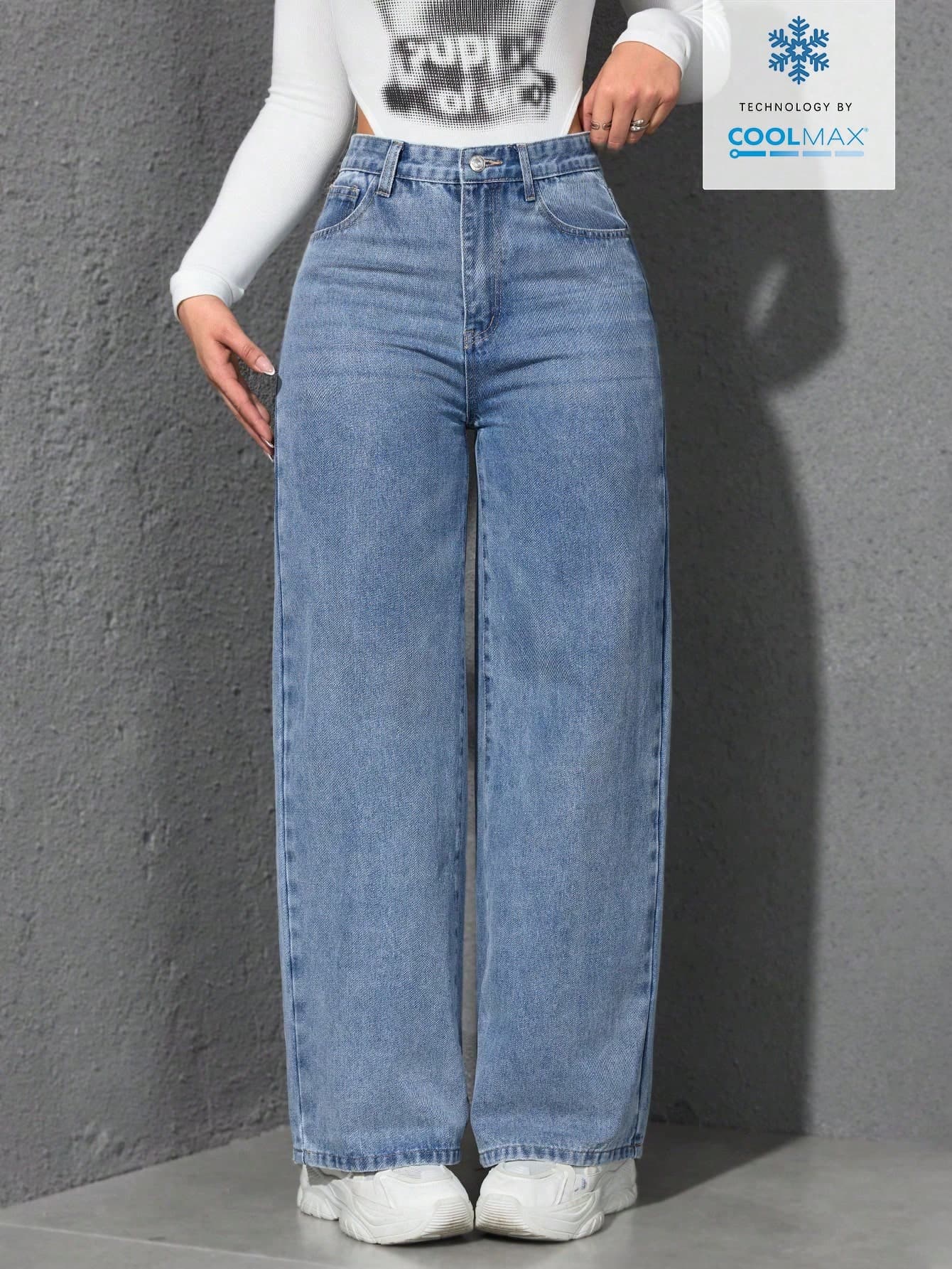 SHEIN ICON Solid Color Slant Pocket Casual Versatile Wide Leg Jeans
