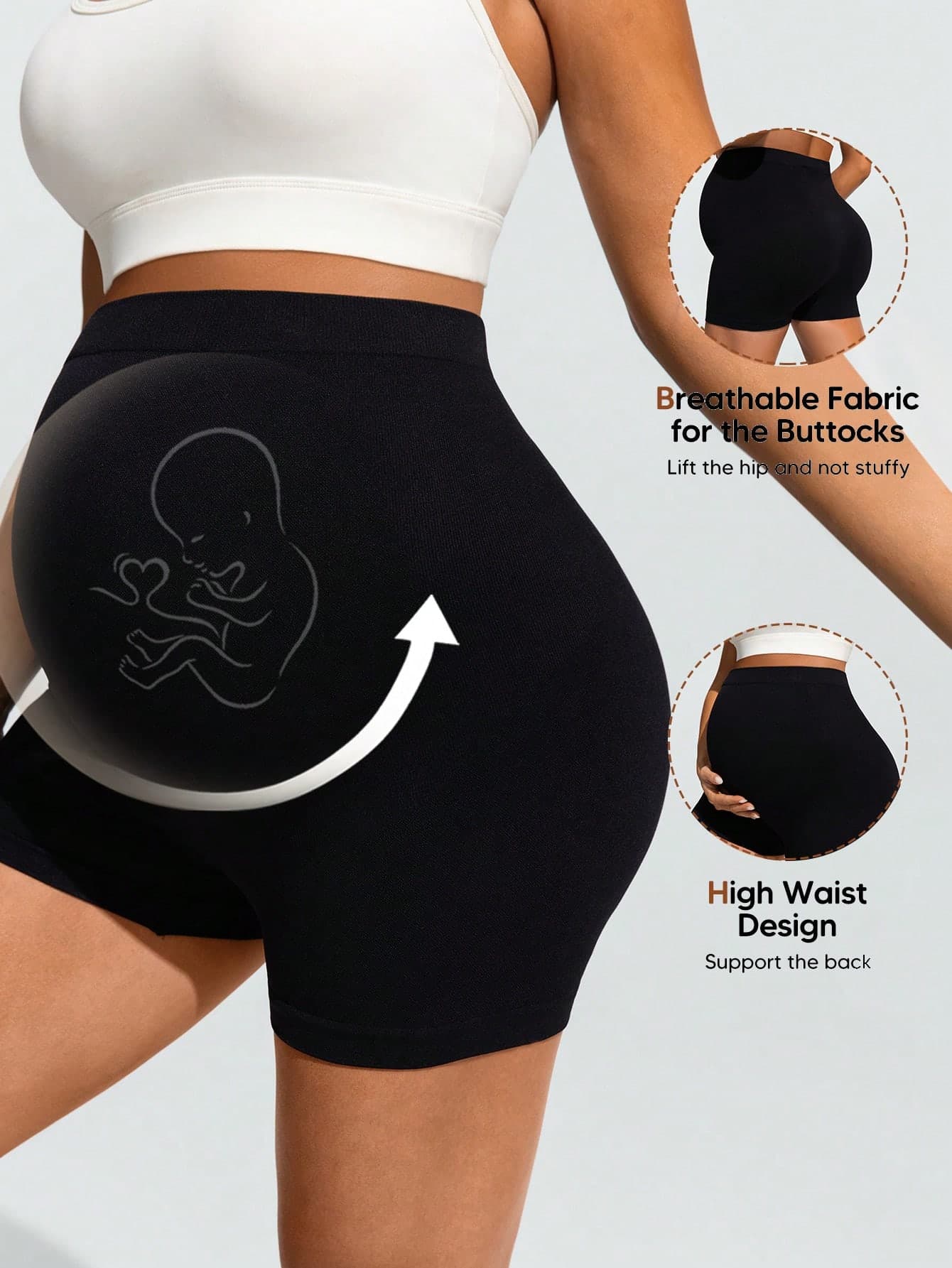 SHEIN Maternity Solid Color Elastic Waist Casual Fitness Shorts Maternity Shorts Pregnancy Shorts High Waist Shorts Breathable Fabric Shorts,Word Cup