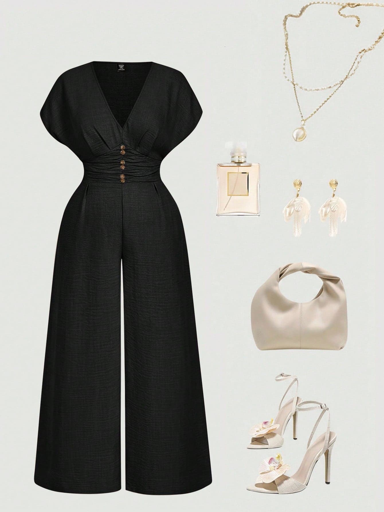 SHEIN MOD Plus Size Women's V-Neck Cap Sleeve Apricot Color Jumpsuit, Elegant Set Outfit For Women Sophisticated Outfits Havana Nights Funeral
