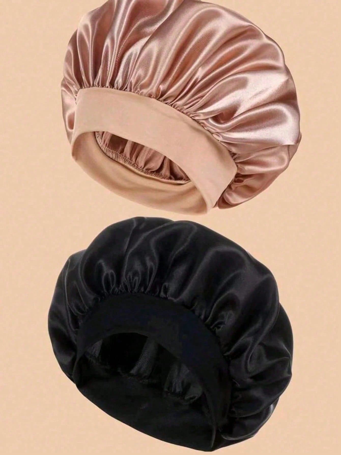 1PC Silk Sleep Cap Satin Bonnet Soft Elastic Band Hair Wrap For Women Black Pink Blue Home Bath Decor Summer Back To School Classic Solid Color Curly Waves Wide Brim Stretchy Satin Hat For Ladies Night Hair Care Gift
