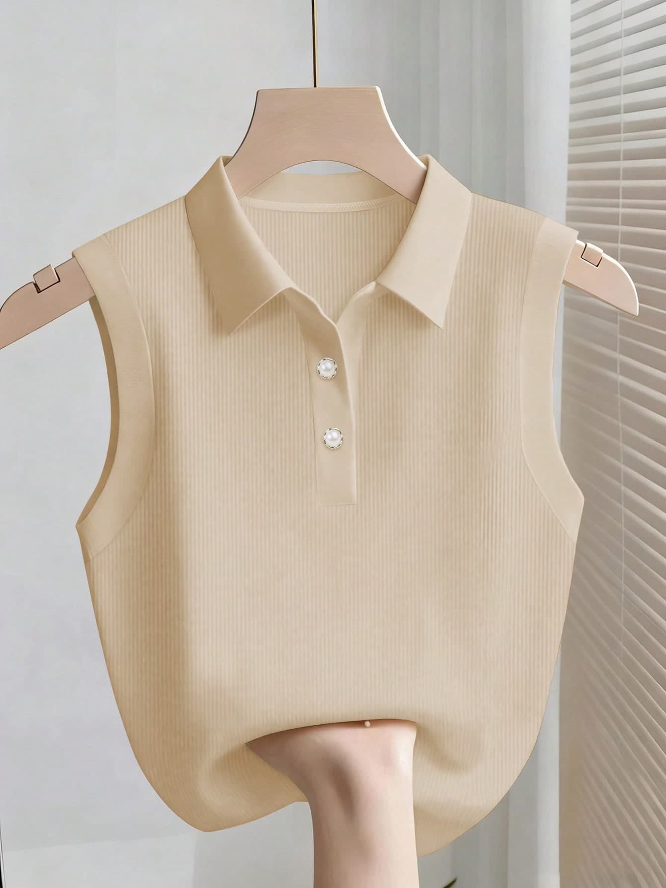 SHEIN Franclia Women's Fashionable & Elegant Knitted Ribbed Sleeveless Tank Top