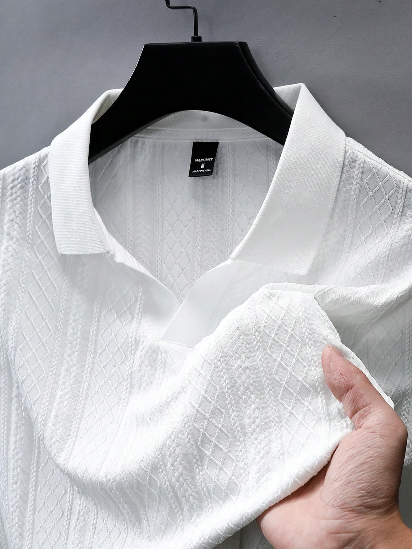 Manfinity Homme Men's Casual Solid Color Textured Short Sleeve Polo Shirt, Summer, Formal