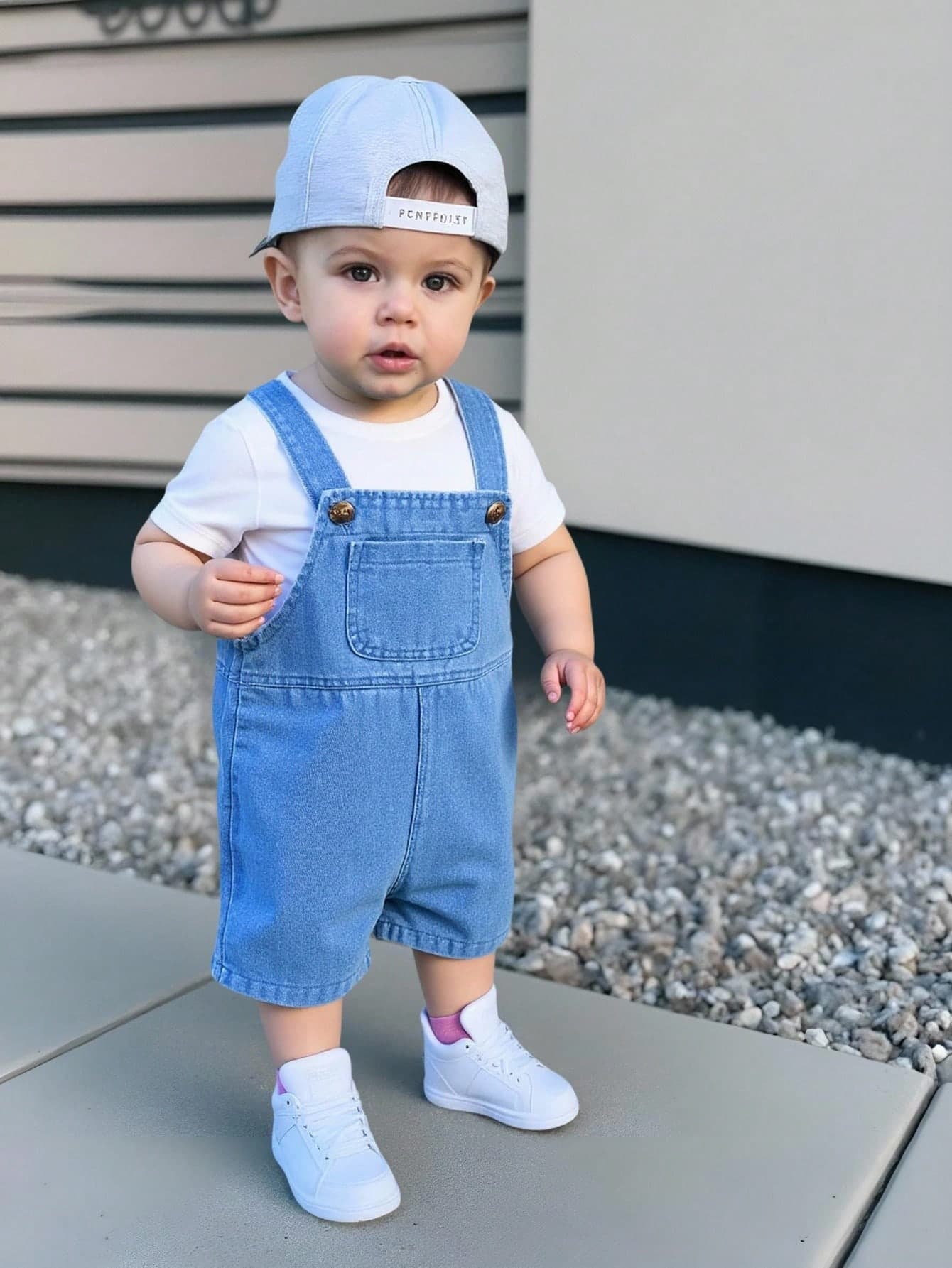 SHEIN Baby Boys' Bib Overalls Shorts With Pockets, Comfortable & Versatile, Suitable For Spring/Summer