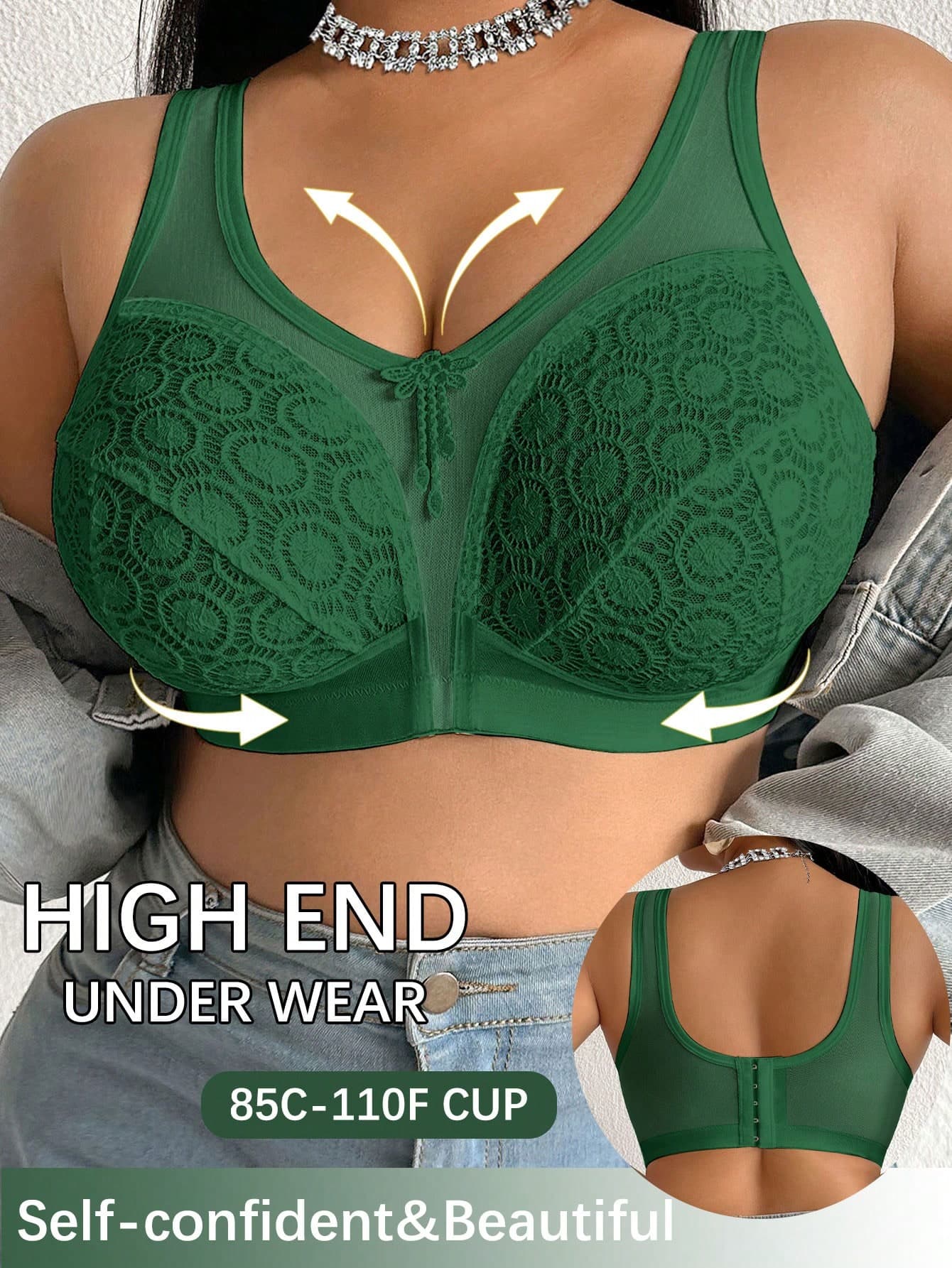 DesireSculpt Plus Size Sheer Mesh Splice Wireless Bra