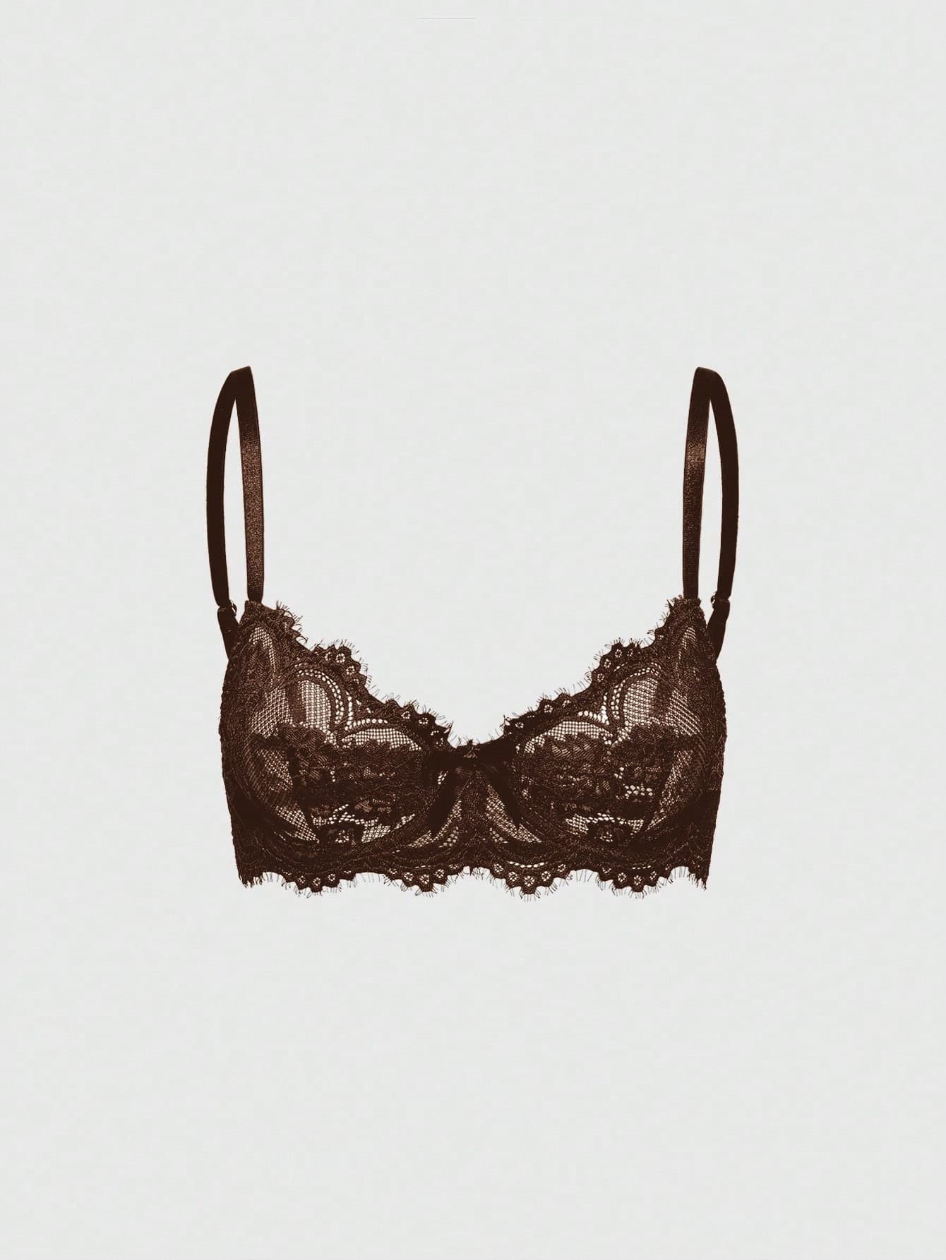 ROMWE Plus Size Gothic Floral Lace Underwire Triangle Cup Bra