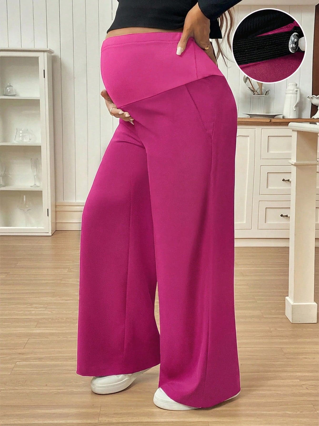 SHEIN Maternity Casual Solid Color Wide Leg Pants