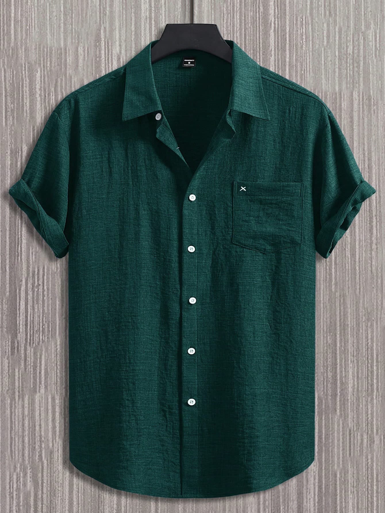 Manfinity Homme Men's Casual Daily Commute Patchwork Pocket Short Sleeve Shirt, Summer Men Button Shirts Color Green Down Teal For Ups, Formal