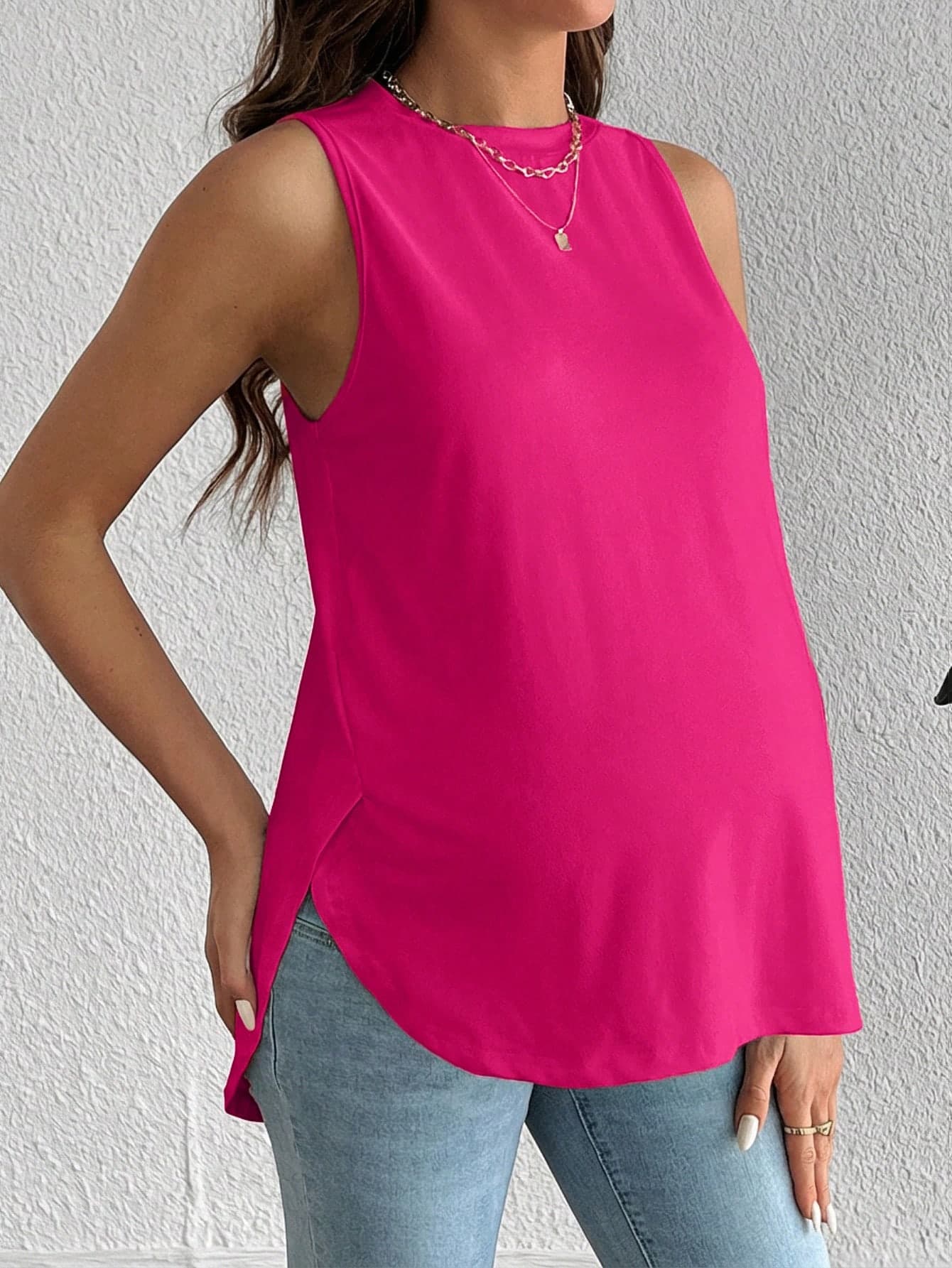 SHEIN Maternity Solid Color Round Neck Casual Loose Fit Tank Top