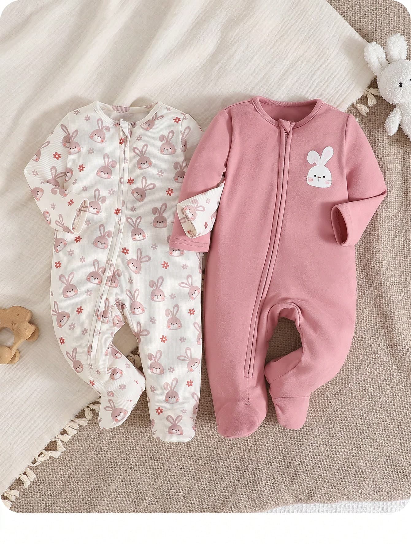 2pcs Newborn Baby Girl Cute Cartoon Pattern Knitted Long Sleeve Romper Pajamas Set