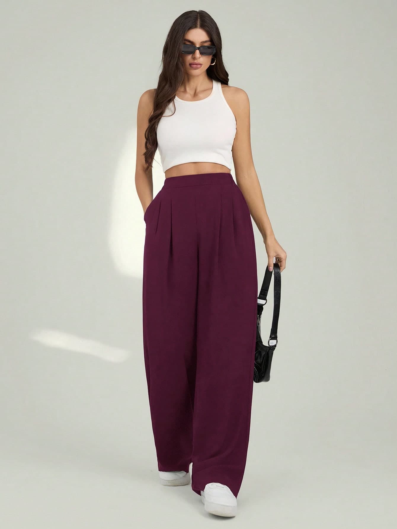 SHEIN Tall Women's Casual Solid Color Straight Leg Pants, Tall Women