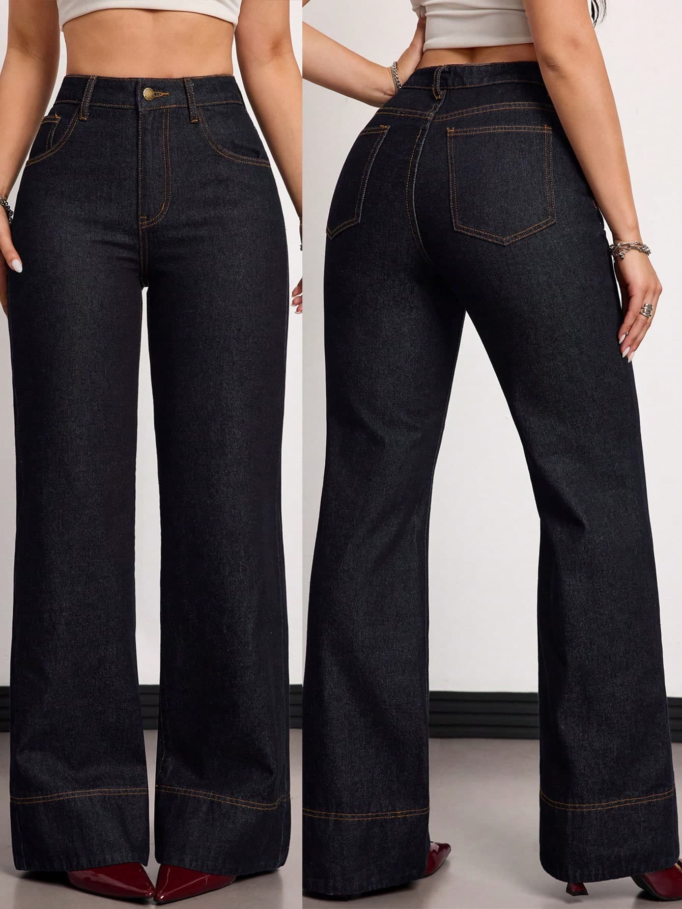 SHEIN Tall Women's High Waist Pocketed Wide Leg Loose Casual Versatile Jeans Summer And Spring Valentine's Day Wedding Elegant Denim Jeans, Tall Women