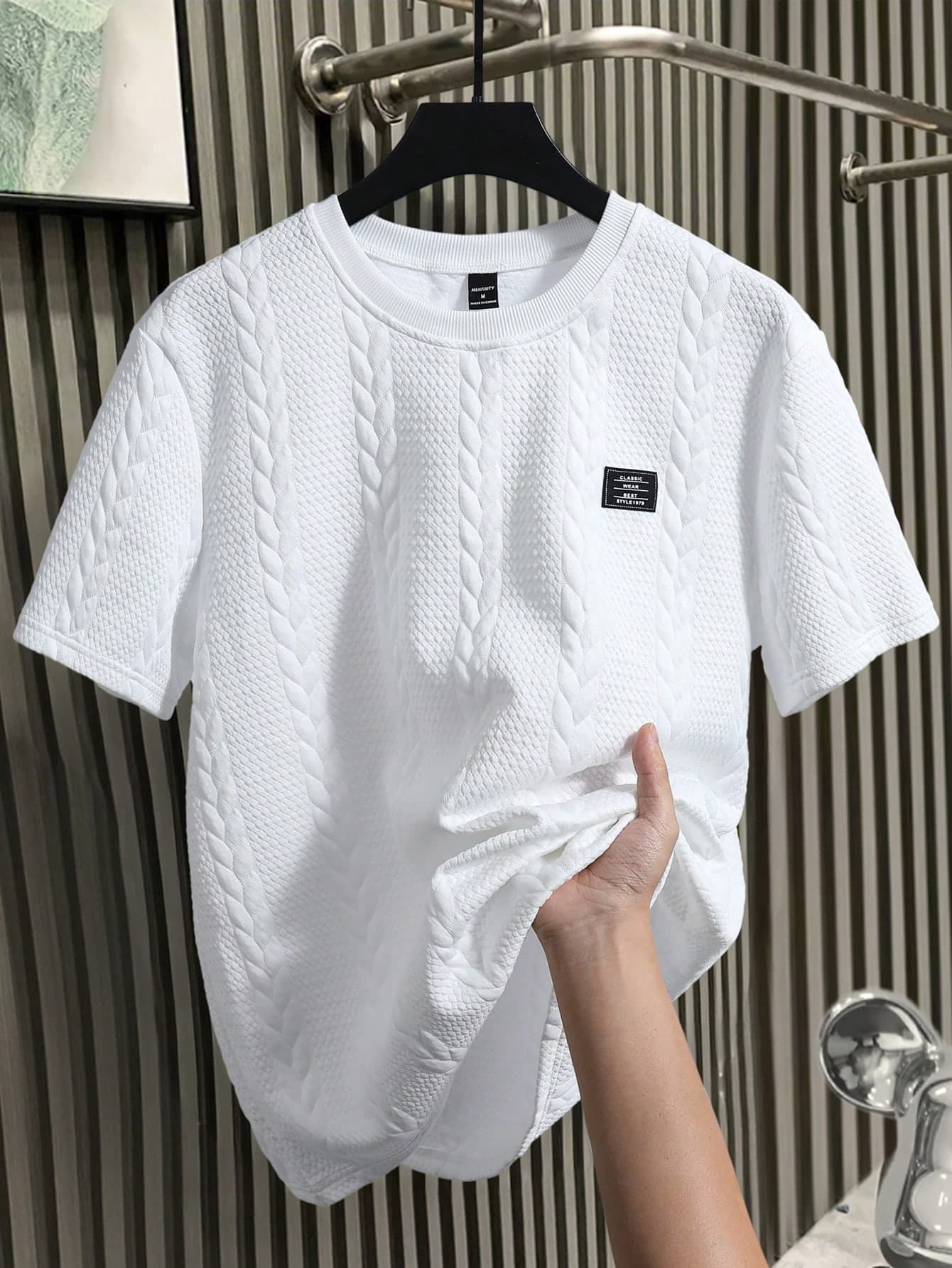 Manfinity Homme Men's Casual Summer Vacation & Commute Letter Textured Fabric Short Sleeve White T-Shirt