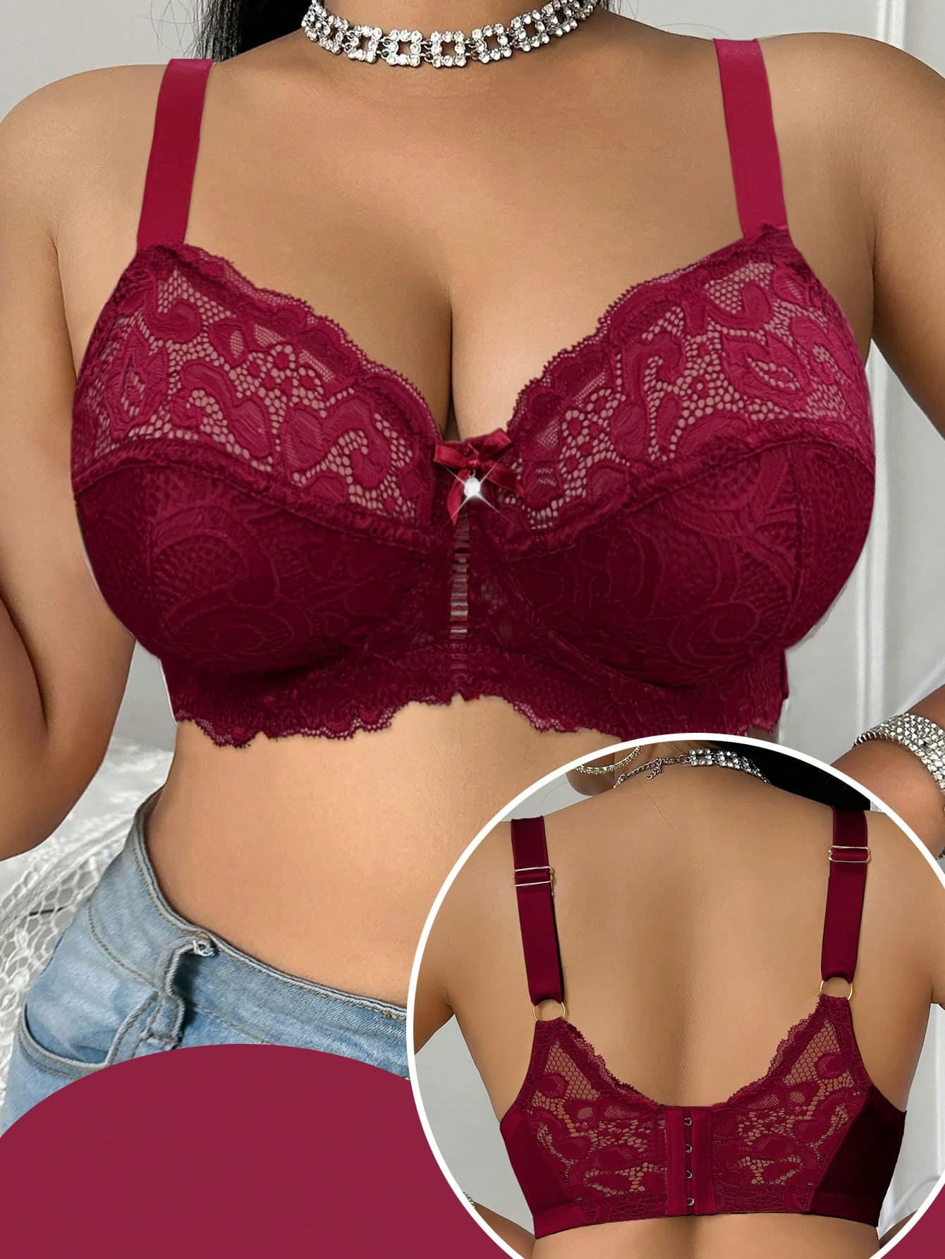 DesireSculpt 1pc Plus Size Lace Underwire Bra