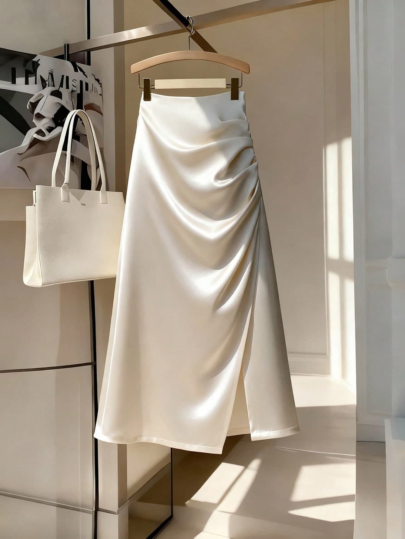 GlowEve Women's Asymmetrical Ruffle Slit Fashionable Elegant Skirt