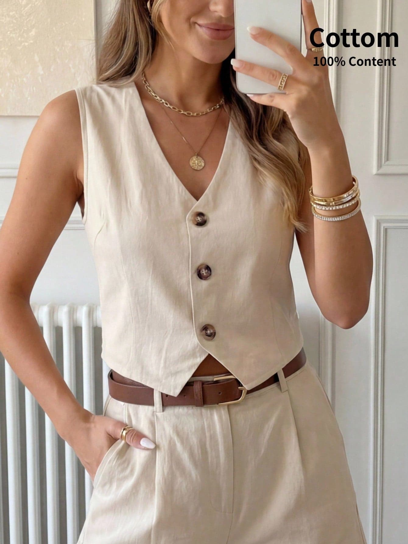 Easowa Women's Solid Color Single-Breasted Casual Vest Shirt