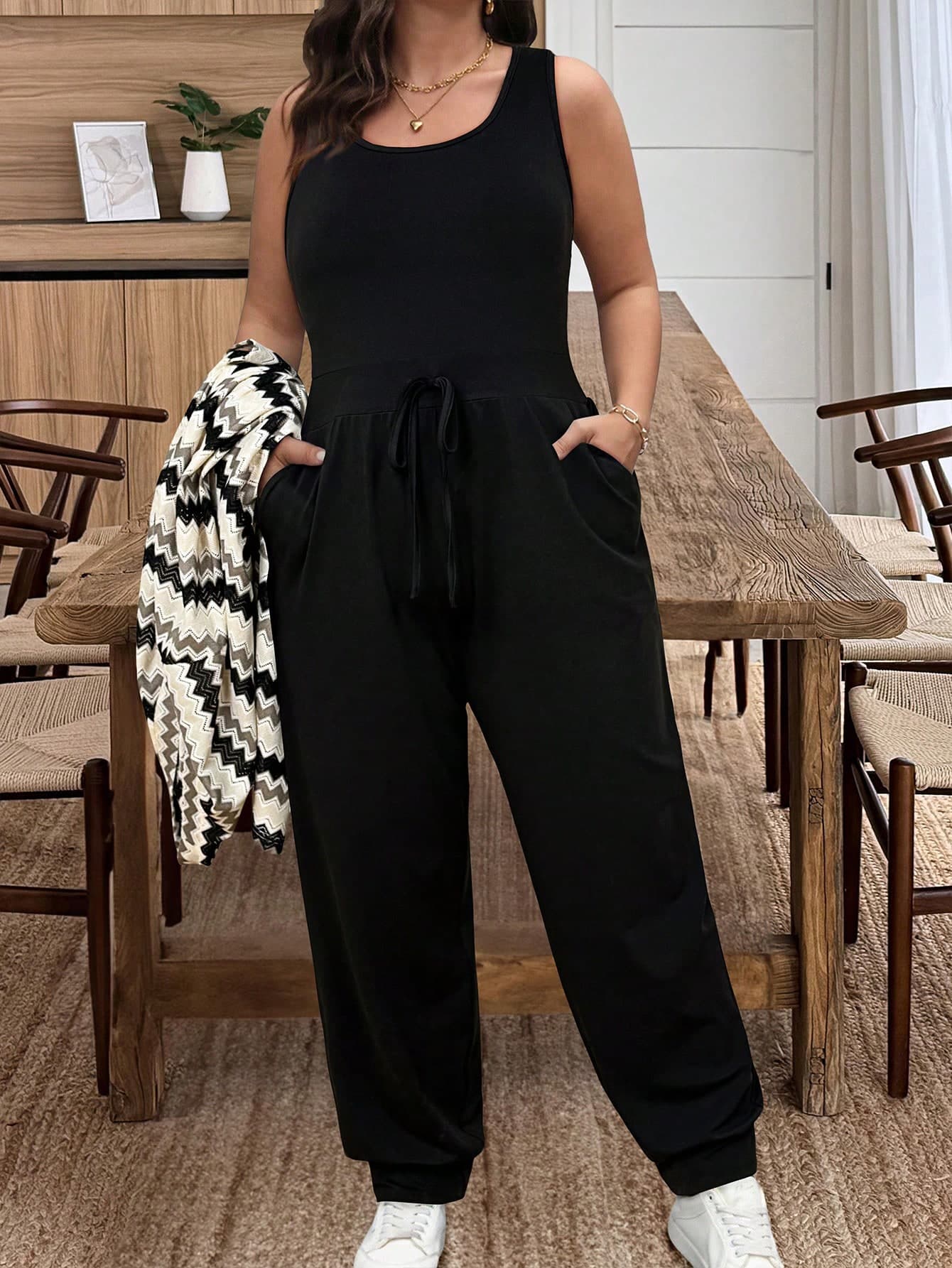 Vionelle Plus Size Women French Style Casual Elegant Long Sleeve Jumpsuit Two Pieces Set, Autumn/Winter