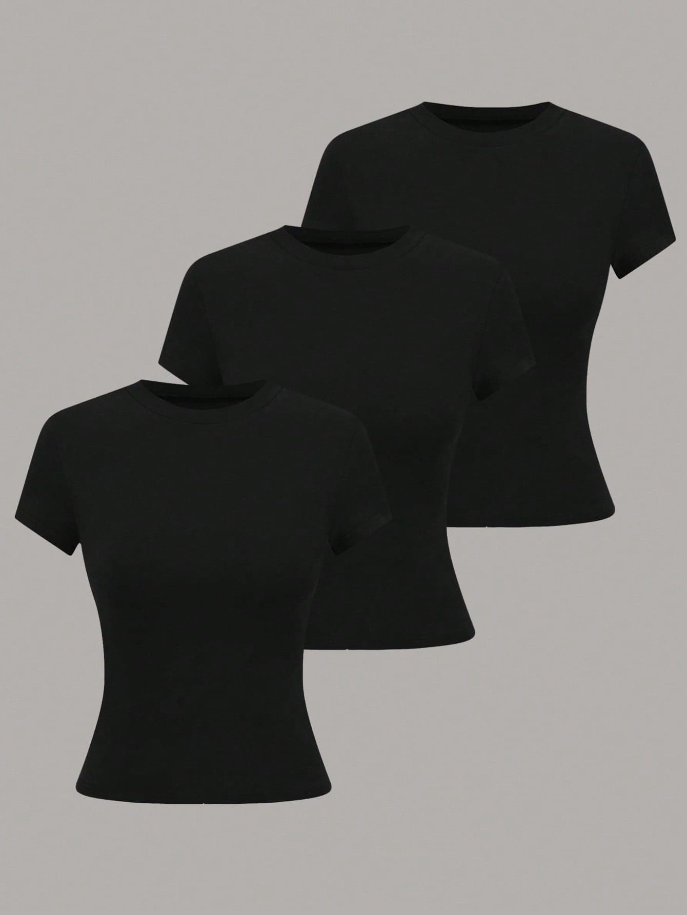 Plivvot Women's Casual Solid Color Minimalist Round Neck Short Sleeve T-Shirt 3 Pack Tops Black Tops Curve Black Tshirts For Women Sexy Black Tops
