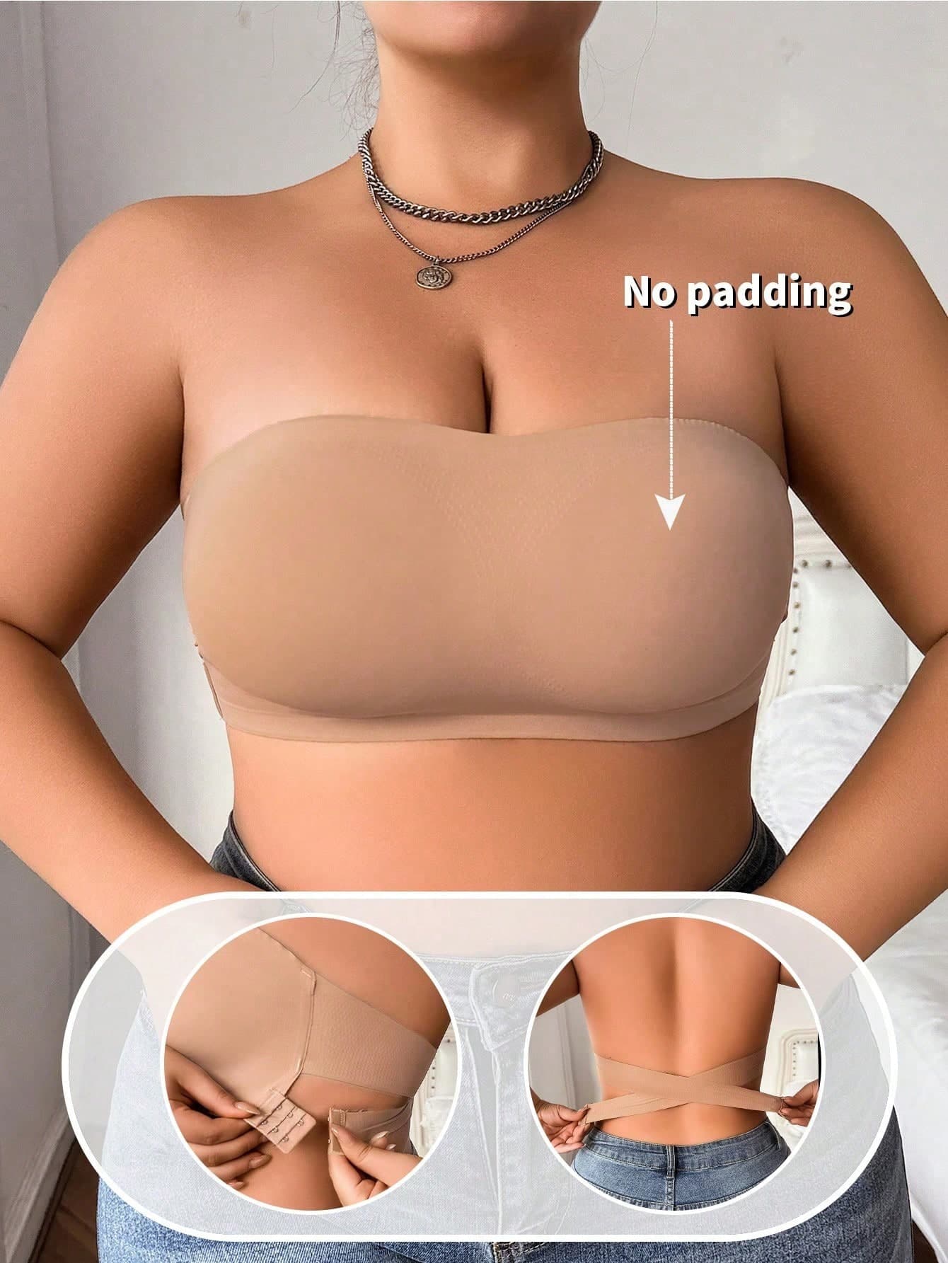 SHEIN Plus Size Strapless Women Criss-Cross Closure Wireless Chest Wrap Bra, Seamless, Anti-Flashing, 1pc, Lift