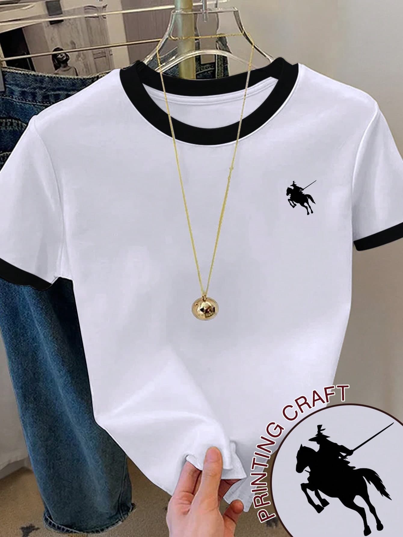 SHEIN Plus Size Summer Casual Knight Print Colorblock Short Sleeve T-Shirt