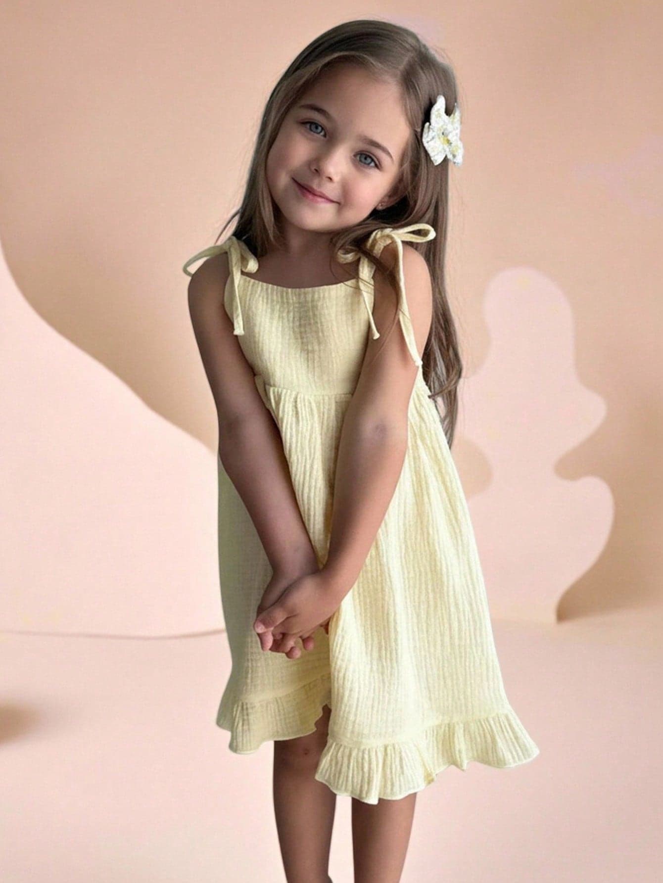 SHEIN Young Girl Woven Solid Color Ruffle Strap Dress,Kids