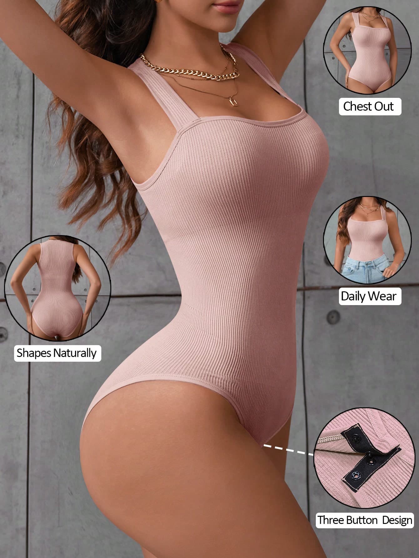 1-Piece Women's Solid Color Seamless Waist-Cinching Bodysuit, Suspender Briefs, Shapewear, Casual Tummy Control, Women's Shaping Bodysuit