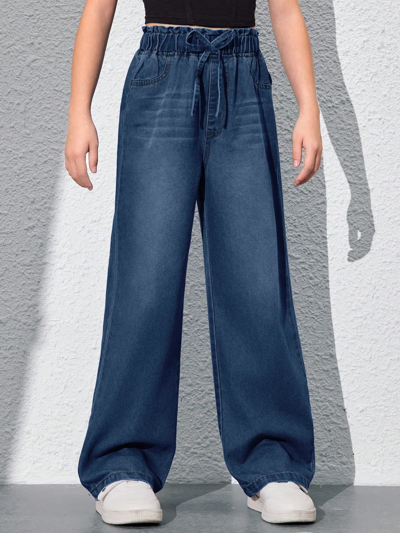 SHEIN Tween Girls Minimalist Wide Leg Jeans Summer Holiday