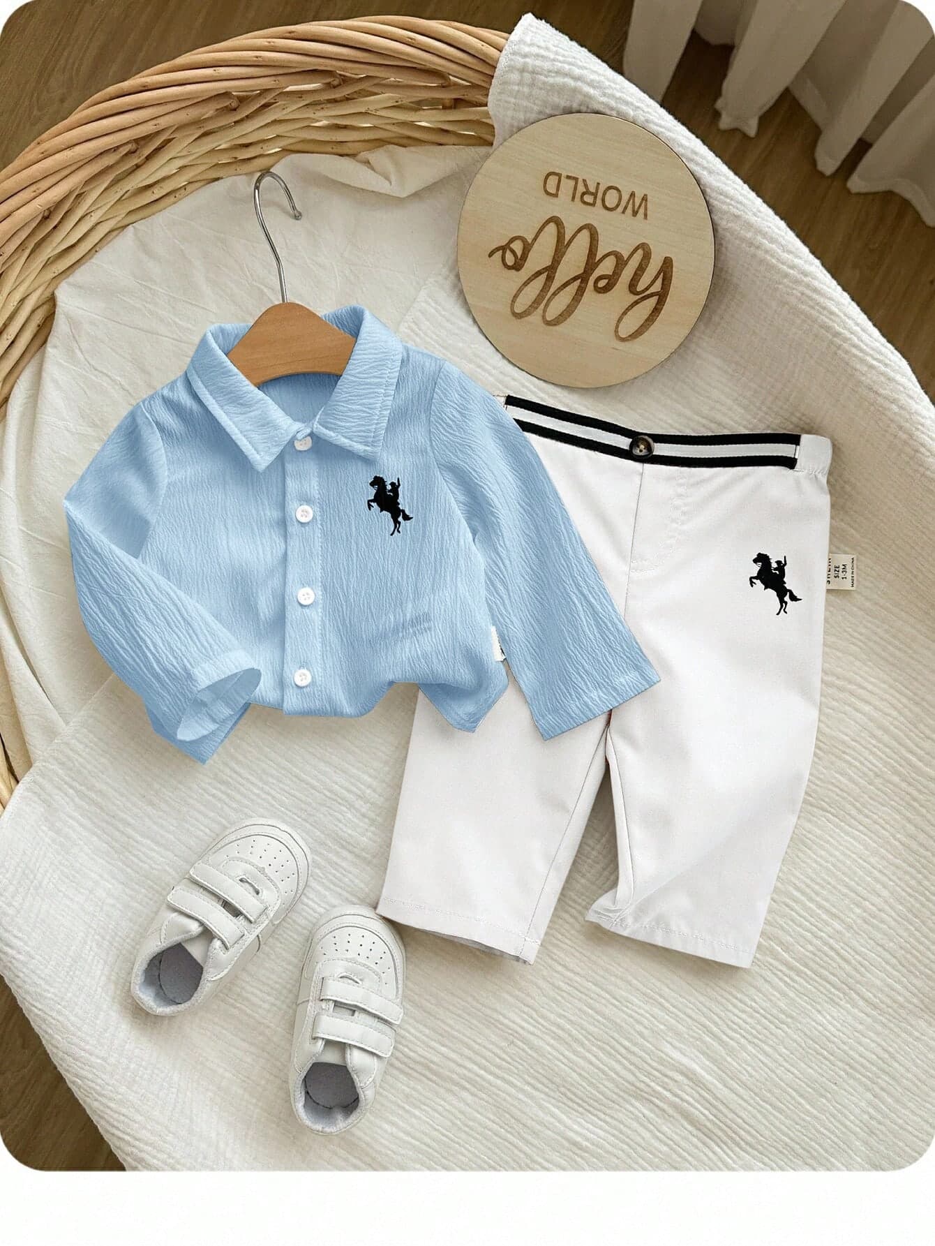 Newborn Baby Boy Casual Cute Versatile White Long Sleeve Shirt And Pants Set