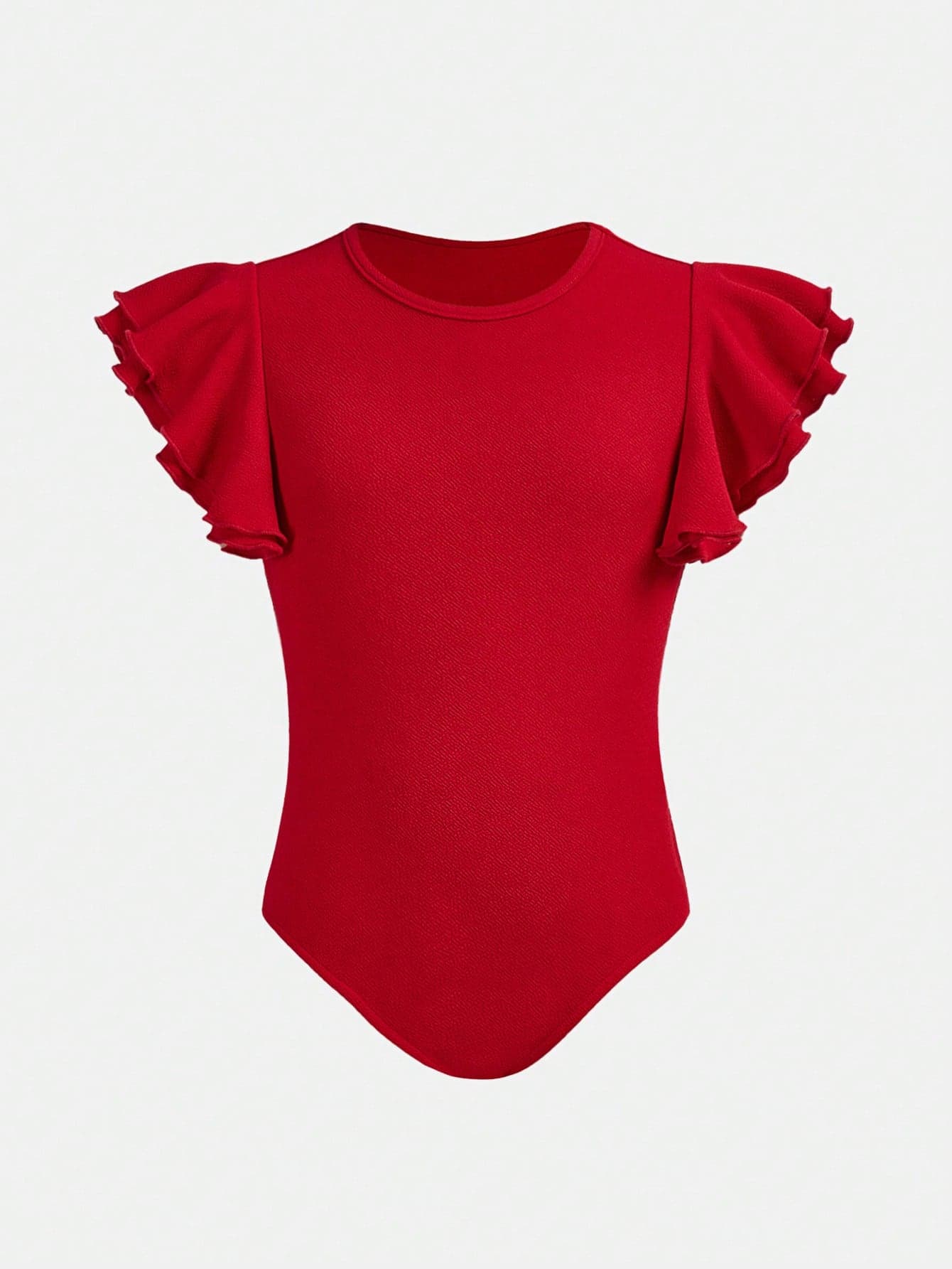 SHEIN Girlism Tween Girl Solid Color Knit Fitted Jumpsuit With Flutter Sleeves