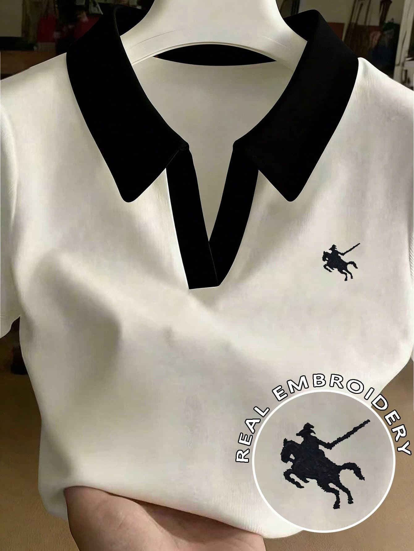 Franclia Embroidered Collar Fitted Short Sleeve T-Shirt For Women