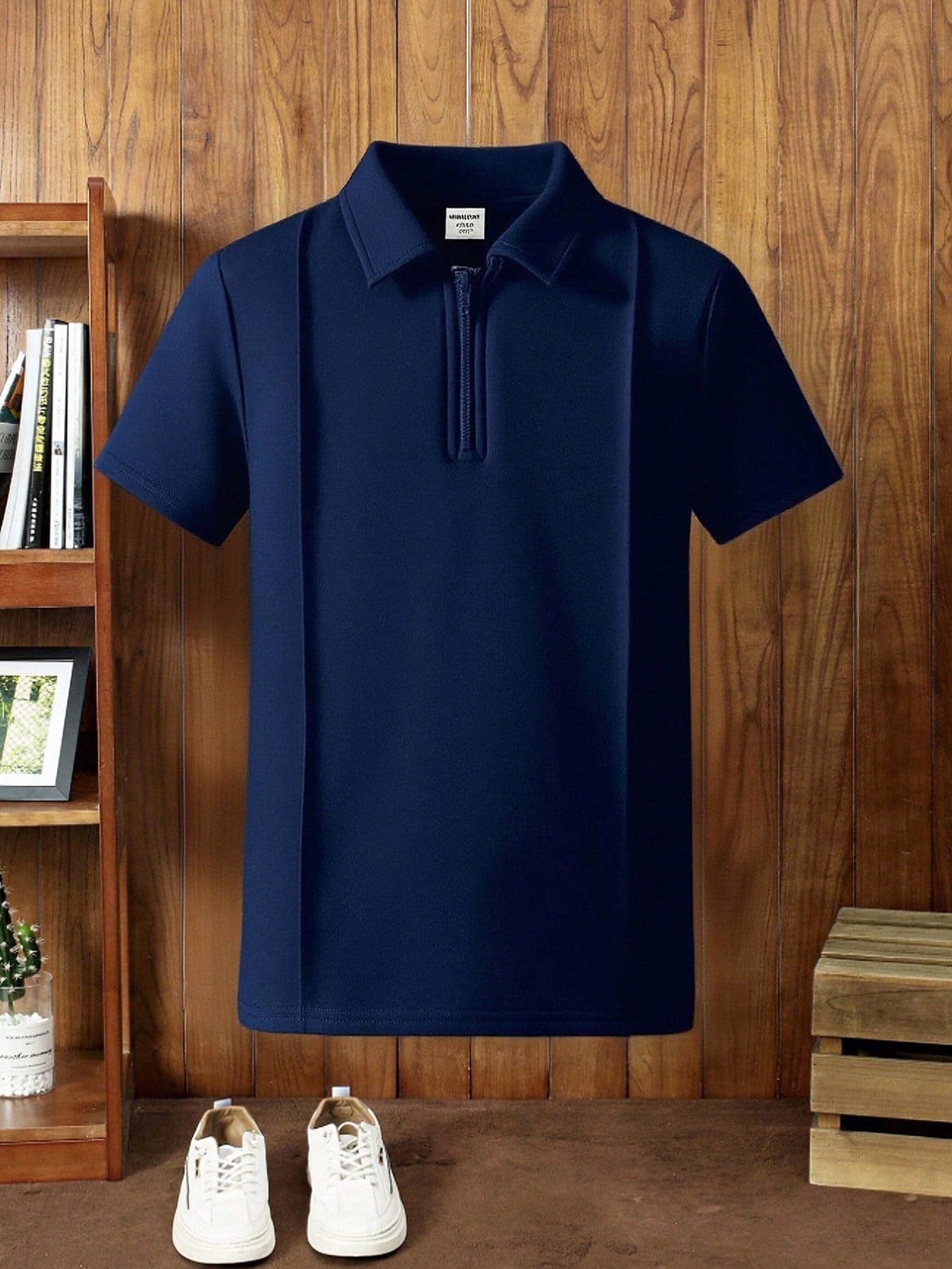 SHEIN Teen Boys' Navy Blue Polo Shirt,Summer Back-To-School Graduation Simple Silhouette Casual Comfortable Fashionable Collegiate Soft Fabric Golf Tops
