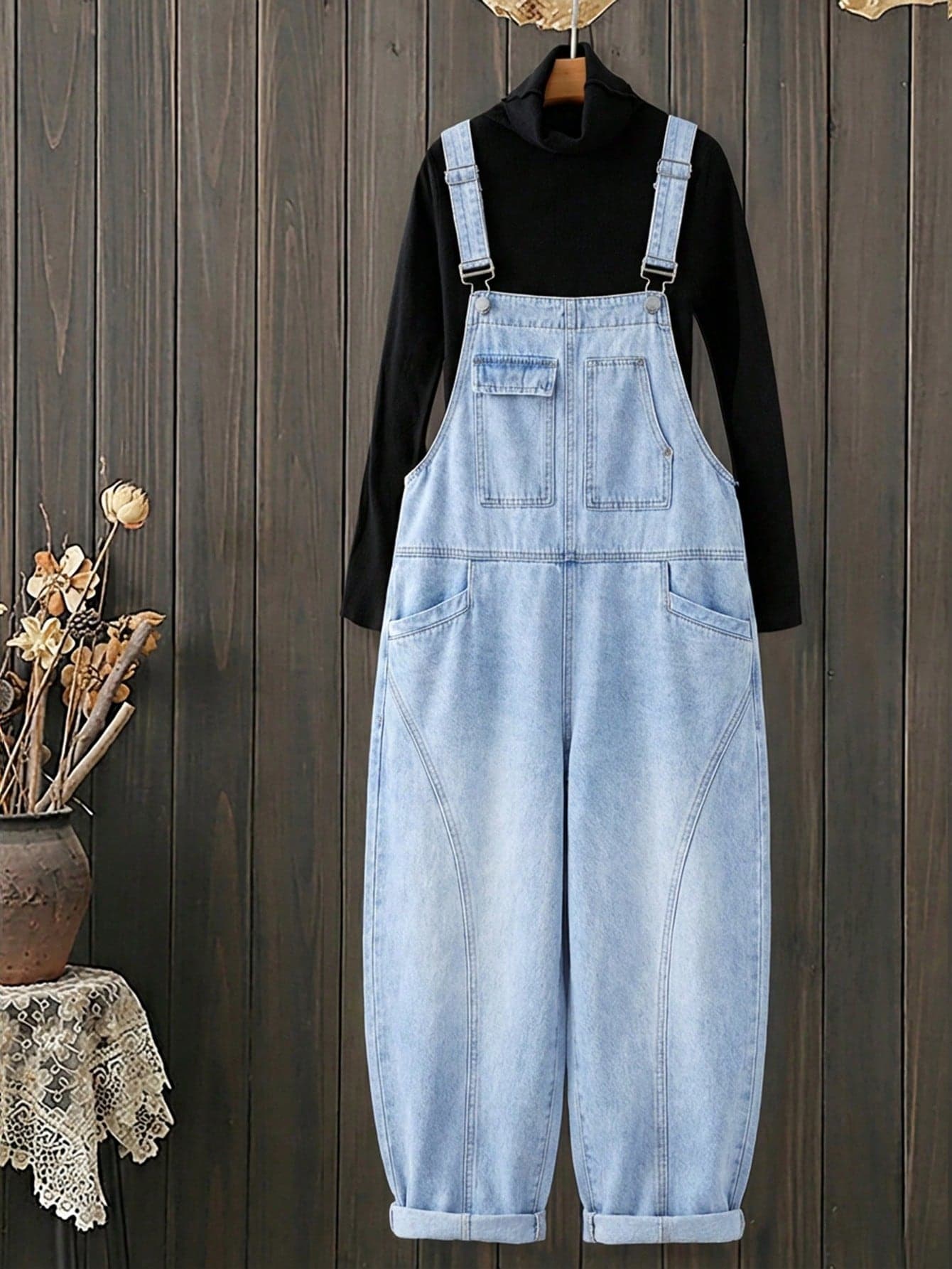 EMERY ROSE EMERY ROSE Women's Loose Casual Versatile Denim Bib Overall Jumpsuit With Pockets